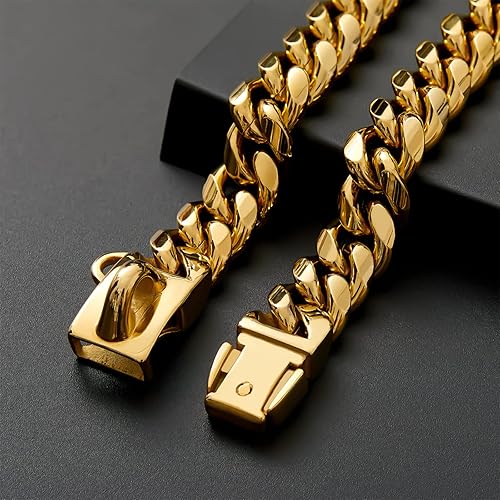 Miniatura 6 de Collar de perro con hebilla de acero inoxidable, collar de joyería de bulldog para mascotas, impermeable, oro rosa, negro, plata, resistente,