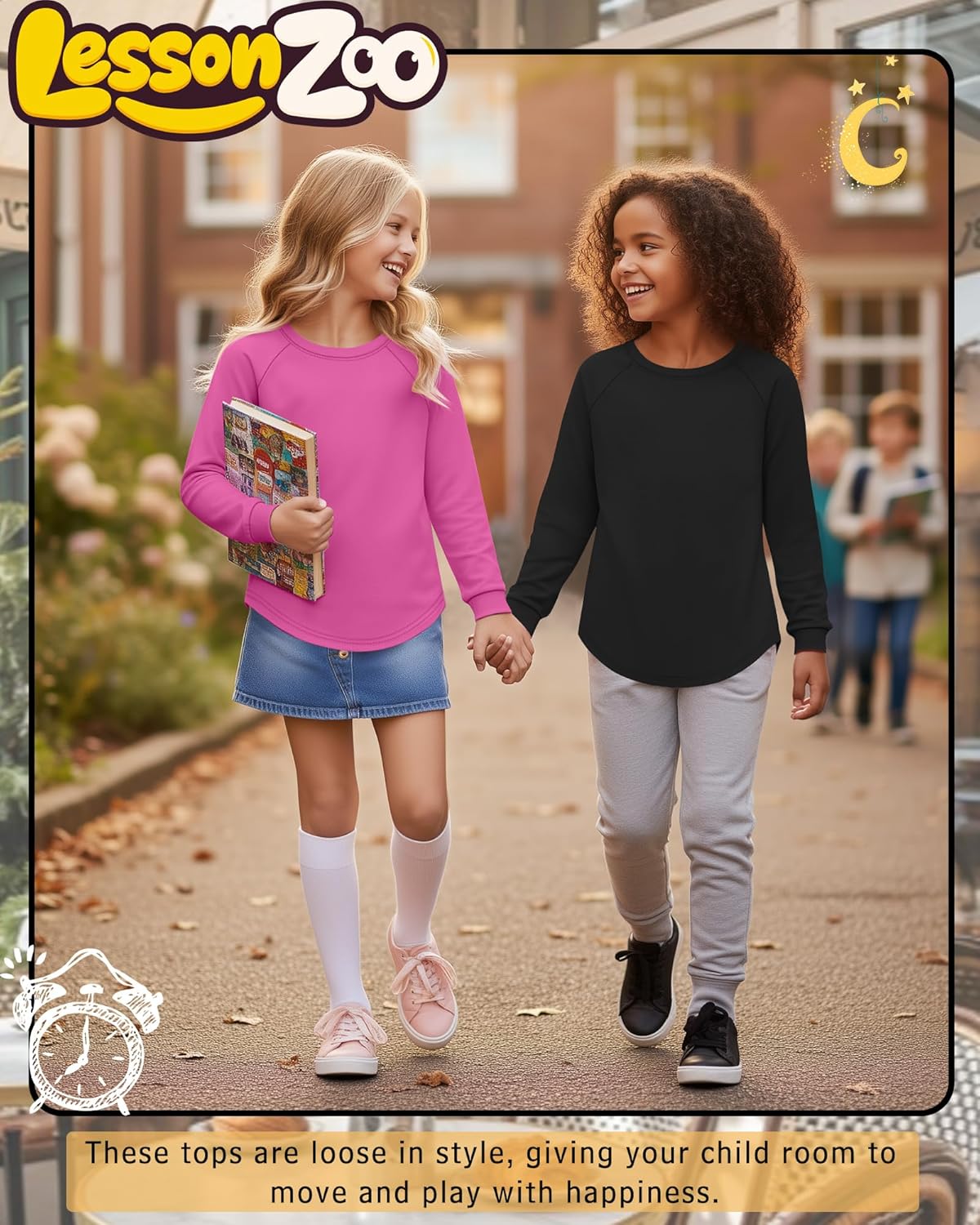 5 Pack Girls' Long Sleeve Shirts Curve Hem Crewneck Tops Raglan Loose Fit Casual Kids Basic Tees Fall - Image 6