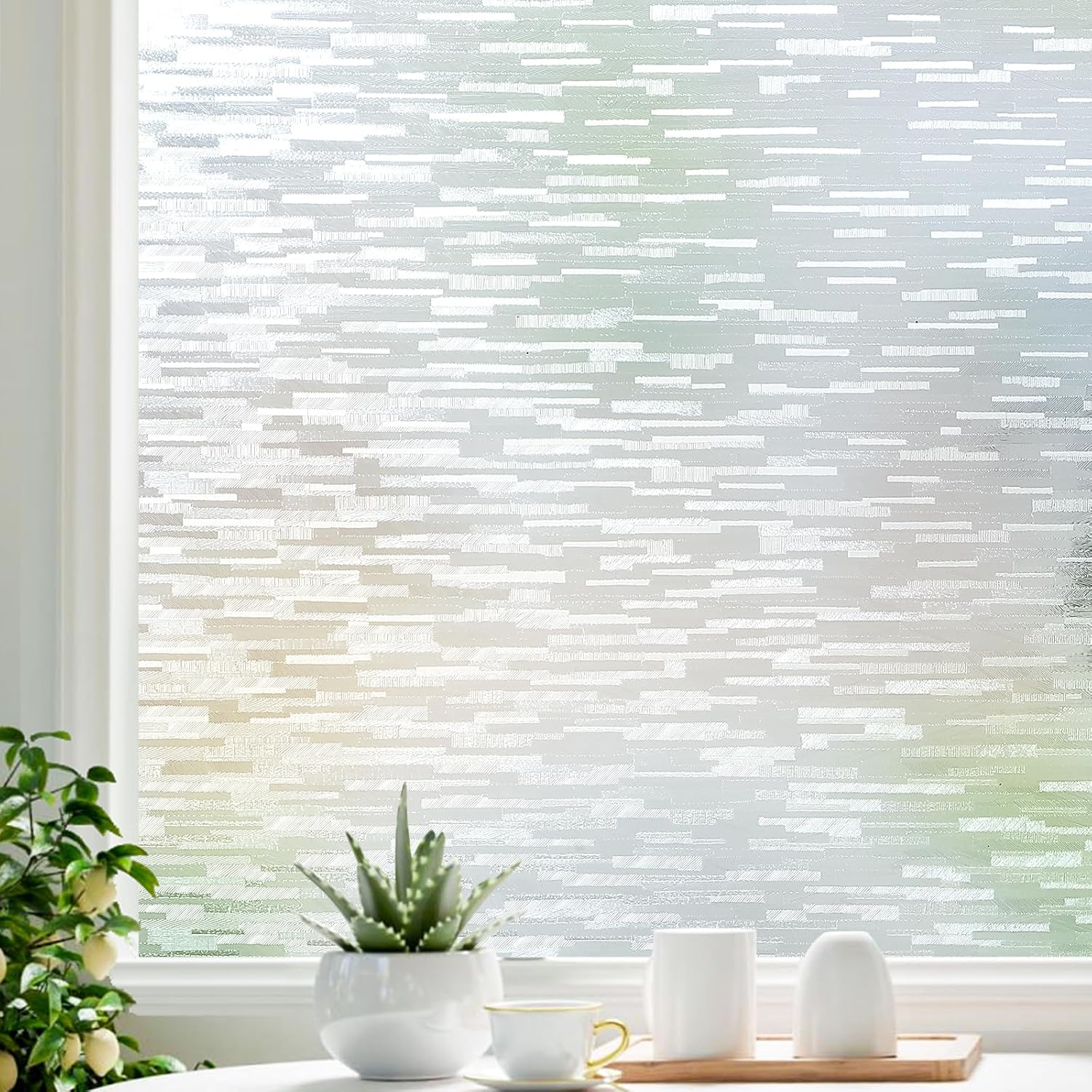 LUTE Window Privacy Film Frosted Glass Film, Removable Sun Blocking Heat Control Door Window Cover, Non-Adhesive Static Window Cling Frosting Decorative Glass Sticker, Linear Pattern,29.5" x 78.5" 29.5" x 78.7" Linear Pattern- Pure