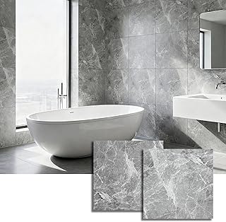 Vinyl-Bodenfliesen zum Abziehen und Aufkleben, 30,5 x 30,5 cm, Steinoptik, Athen-Grau, 12 Stück, 30,5 m², wasserdicht und überall zum Selbermachen, selbstklebend für Wand, Küche, Bad, Spritzschutz