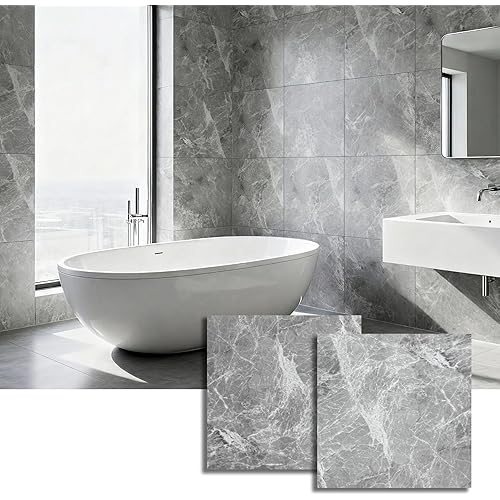 12 Sq.Ft Peel and Stick Floor Tile, Athens Grey Matte Marble Vinyl Flooring for Bathroom, Kitchen and RV. Waterproof Rigid Core Backsplash, Rental Friendly 12 Sheets (12"x12")