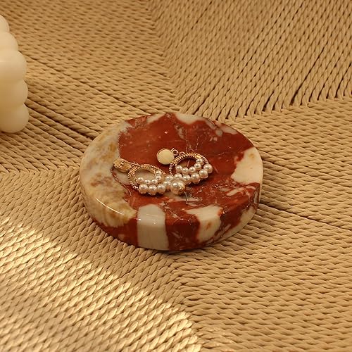 Miniatura 2 de Jabonera de mármol rojo Calacatta natural, plato redondo para joyas, soporte de esponja para baño, cocina