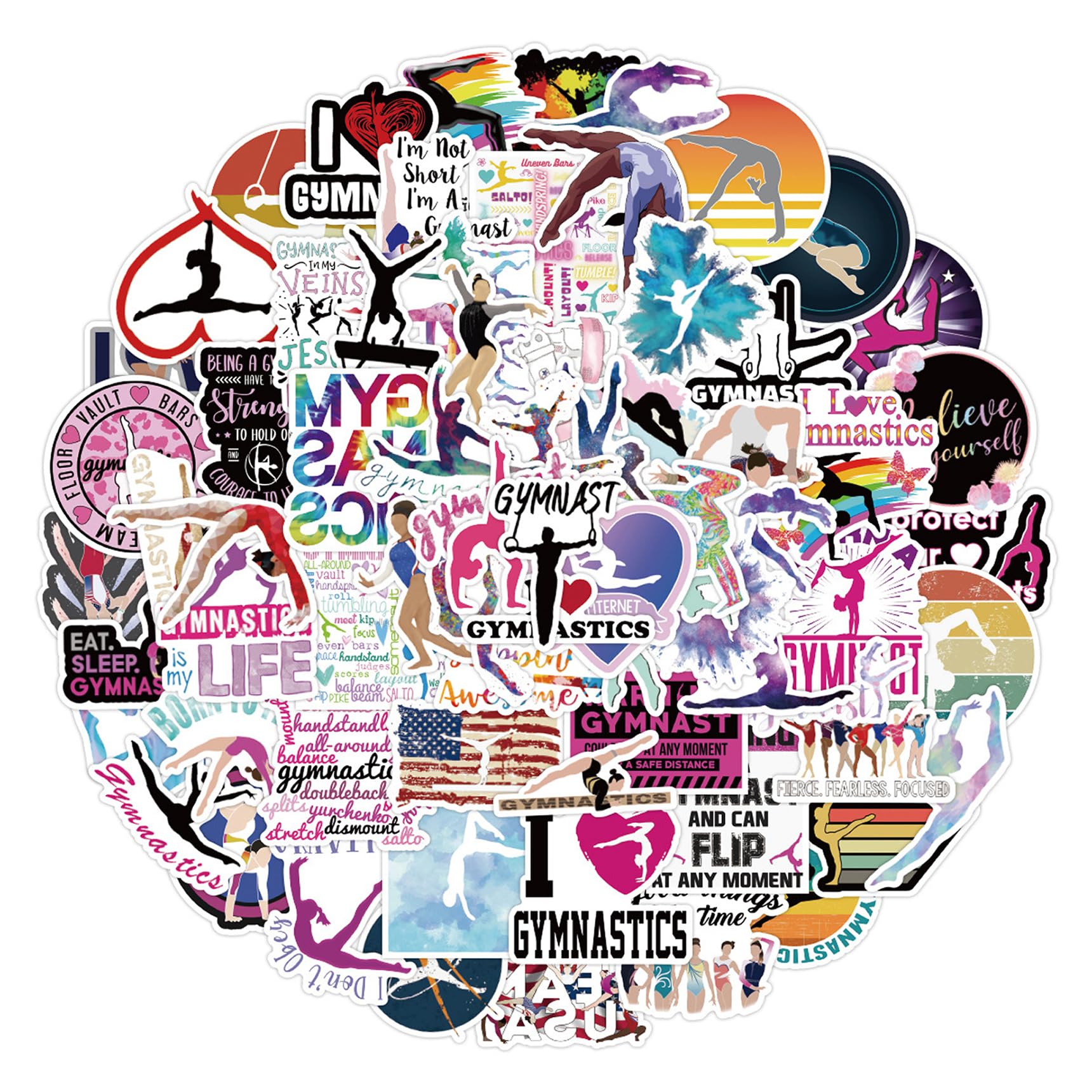 Girasore Gymnastics Stickers - 100pcs Waterproof Vinyl Stickers for Water Bottles, Laptops, Cars & More