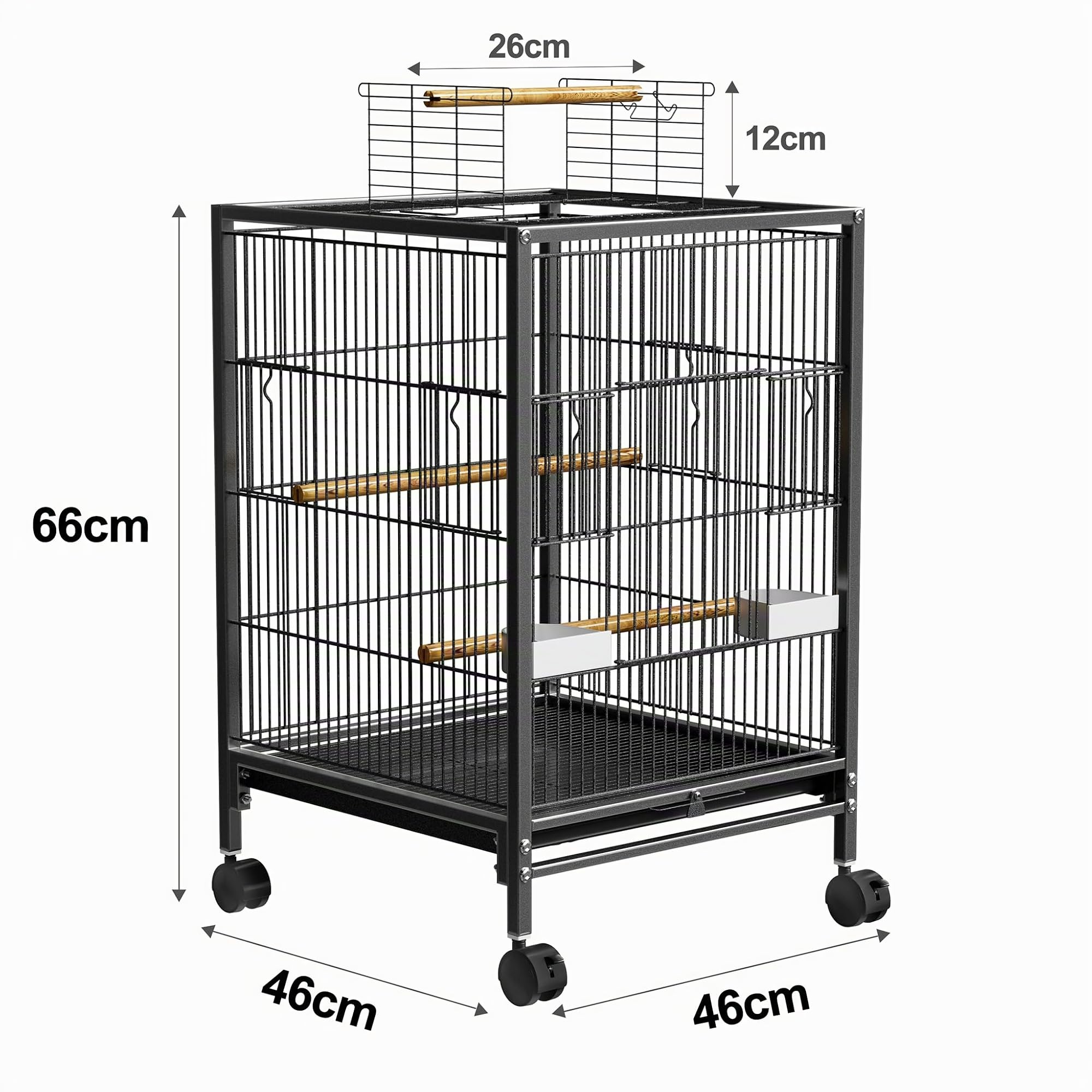 ACXIN Vogelkäfig Metall Vogelvoliere mit Rollen, Wellensittichkäfig mit Holzstangen und Futternäpfen, Tierkäfig Vogelhaus für Papageien, Tauben, Sittiche und Finken (Typ D)