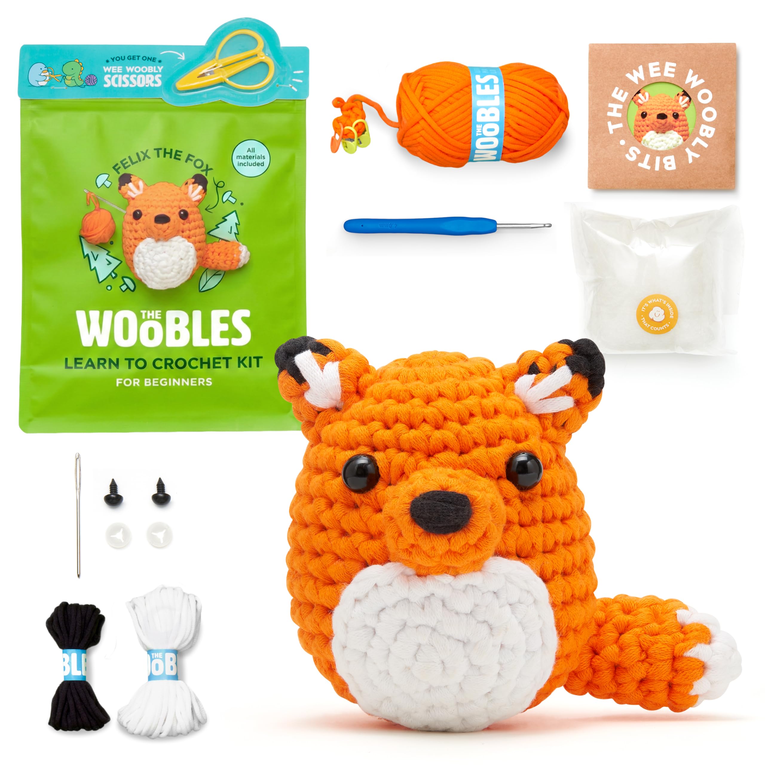 The Woobles Beginner Crochet Kit with Scissor - Felix the Fox