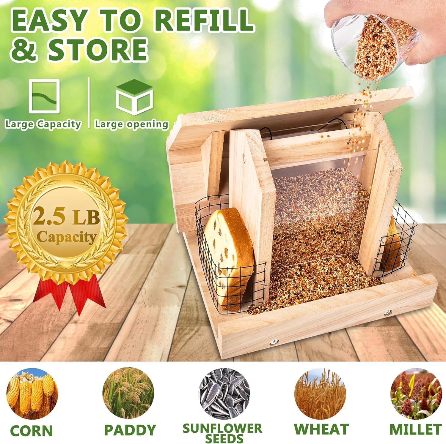 esmen Comederos Comederos para pájaros de Gran Capacidad para Exteriores, comedero de Madera para pájaros, comederos Colgantes con Soporte