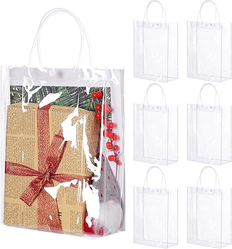 Bolsas de regalo de plástico transparente con asas, pequeñas bolsas de plástico de PVC transparentes, bolsas de compras reutilizables para bolsas de