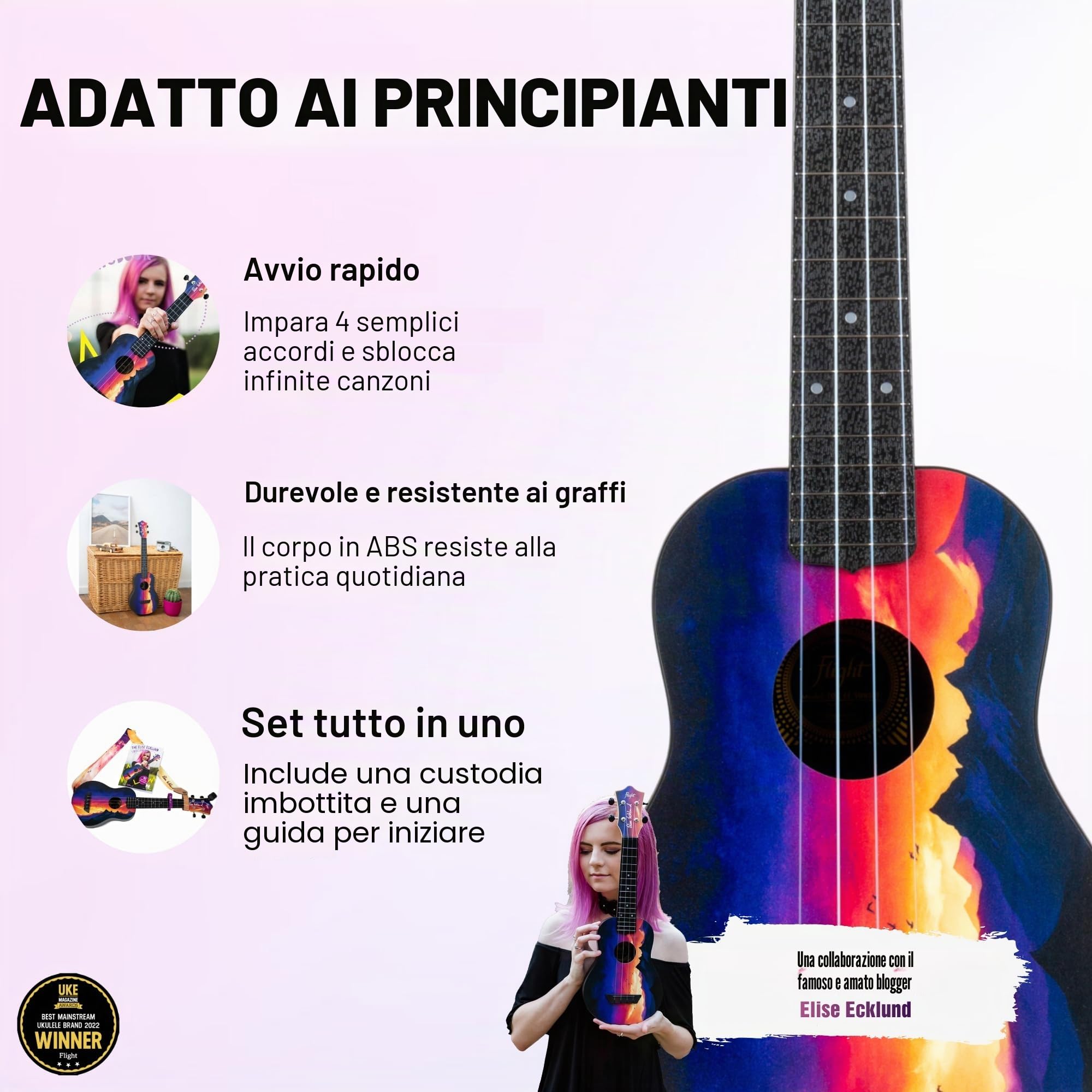 Elise Ecklund Signature Sunset Travel Ukelele - Soprano