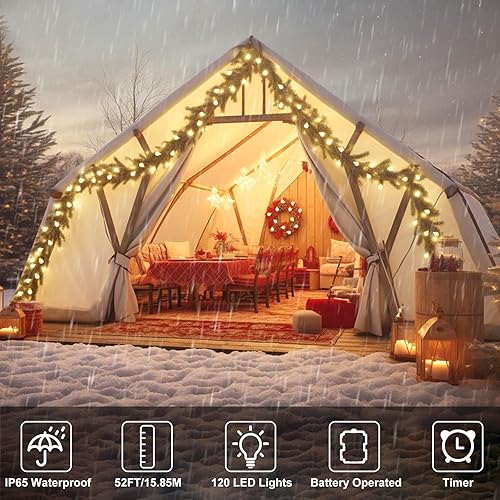 Miniatura 7 de GHUSTAR Guirnalda de luces LED con pilas, 1 paquete de 60 luces LED de 26 pies, 8 modos, impermeables, con control remoto, para decoración del