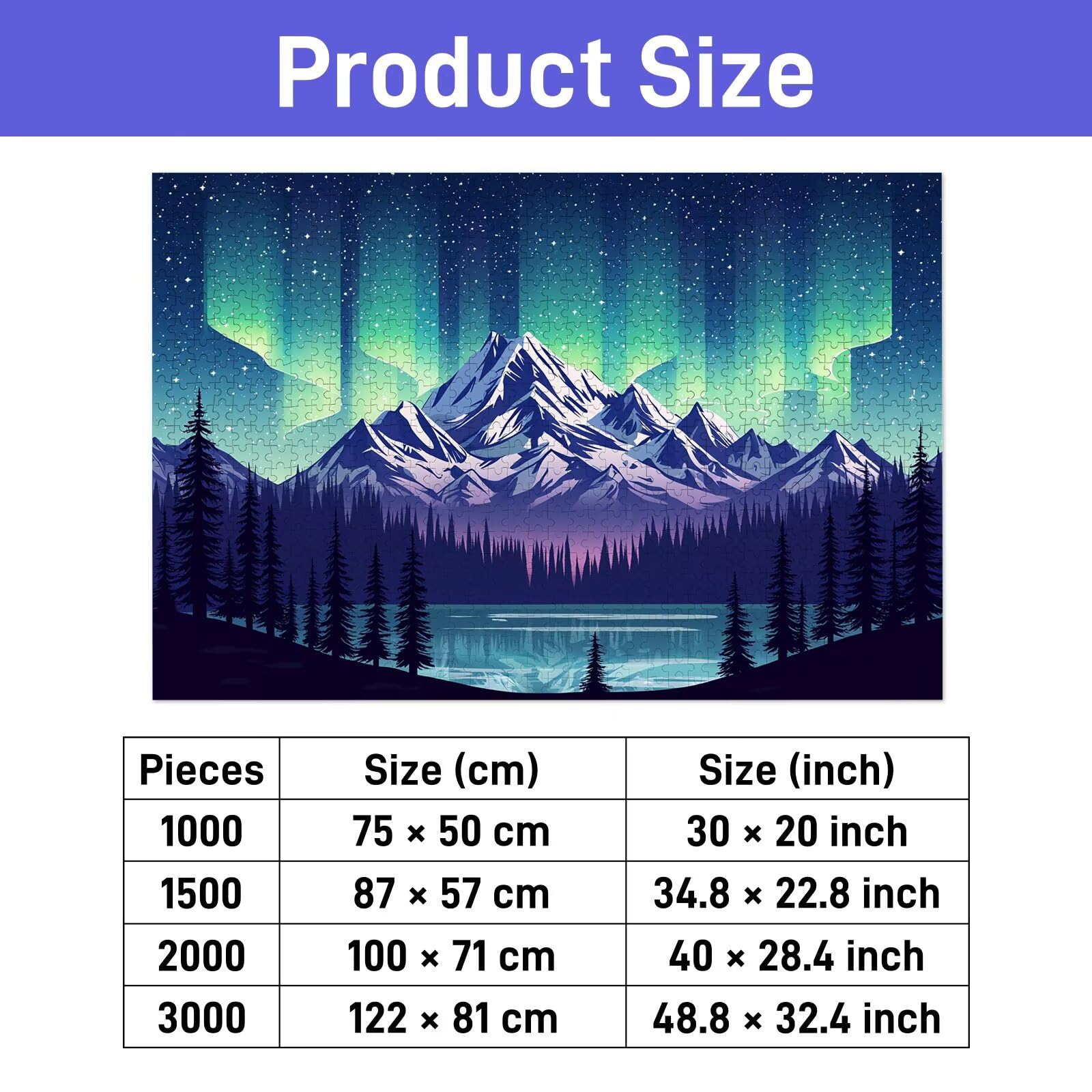 Puzzle dla dorosłych, 2000 elementów, zorza polarna, 2000 elementów, z pudełkiem na prezent, drewniane puzzle dla dorosłych z naturalnym drewnem, prezenty dla kobiet, mężczyzn, duże drewniane puzzle