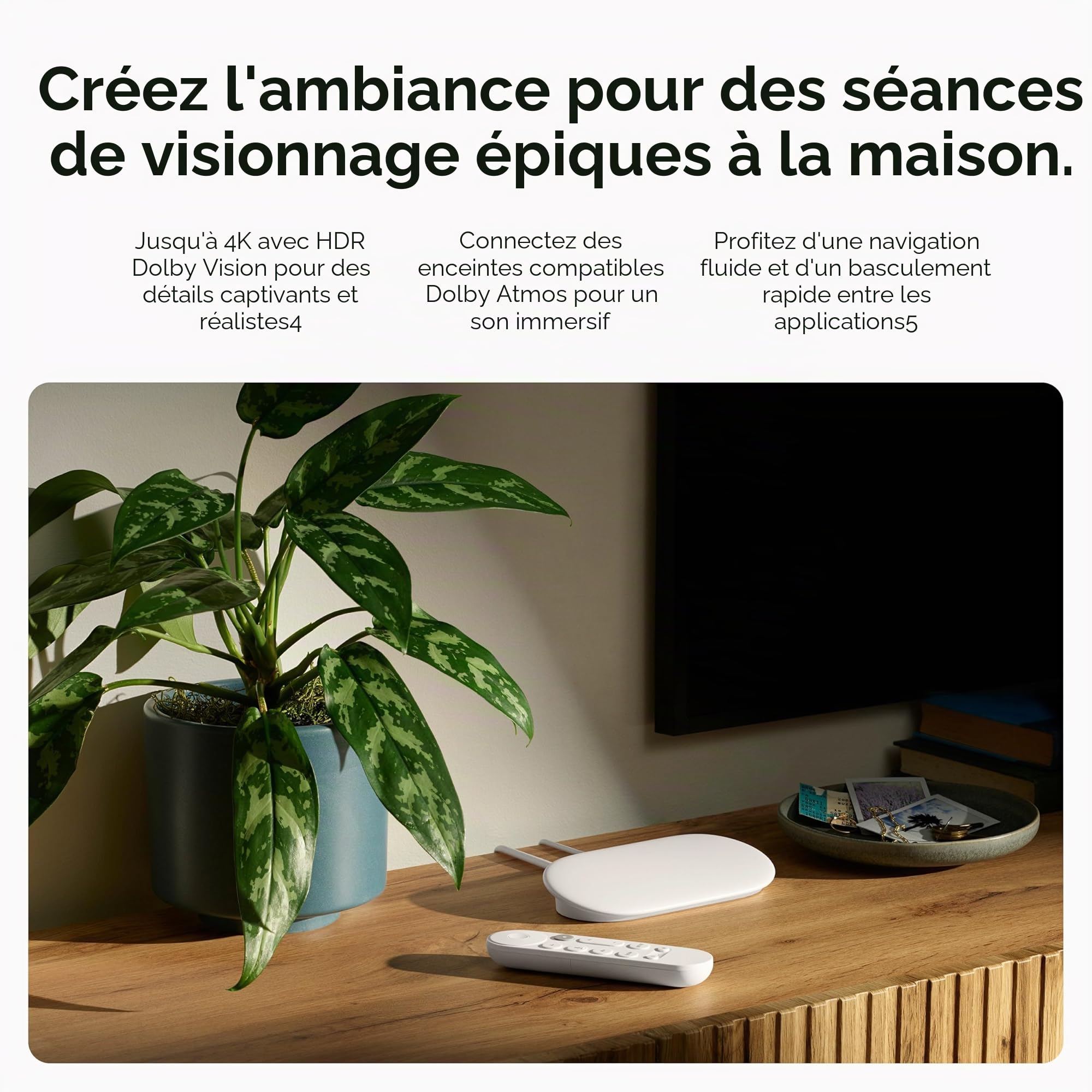 Google Streamer TV 4K - Diffusion Rapide de Divertissement sur Votre téléviseur avec télécommande de Recherche vocale - Regardez des Films, des émissions, des émissions en Direct et Netflix en 4K HDR