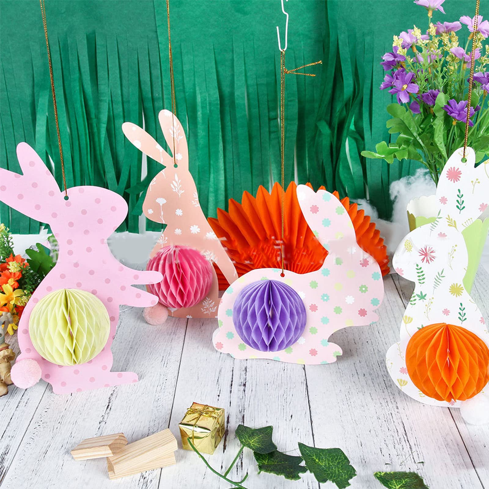 KAHDGSS for Creative Easter Ornament with 3D Honeycomb Paper Room Hanging Decoration Easter Party Suppli
