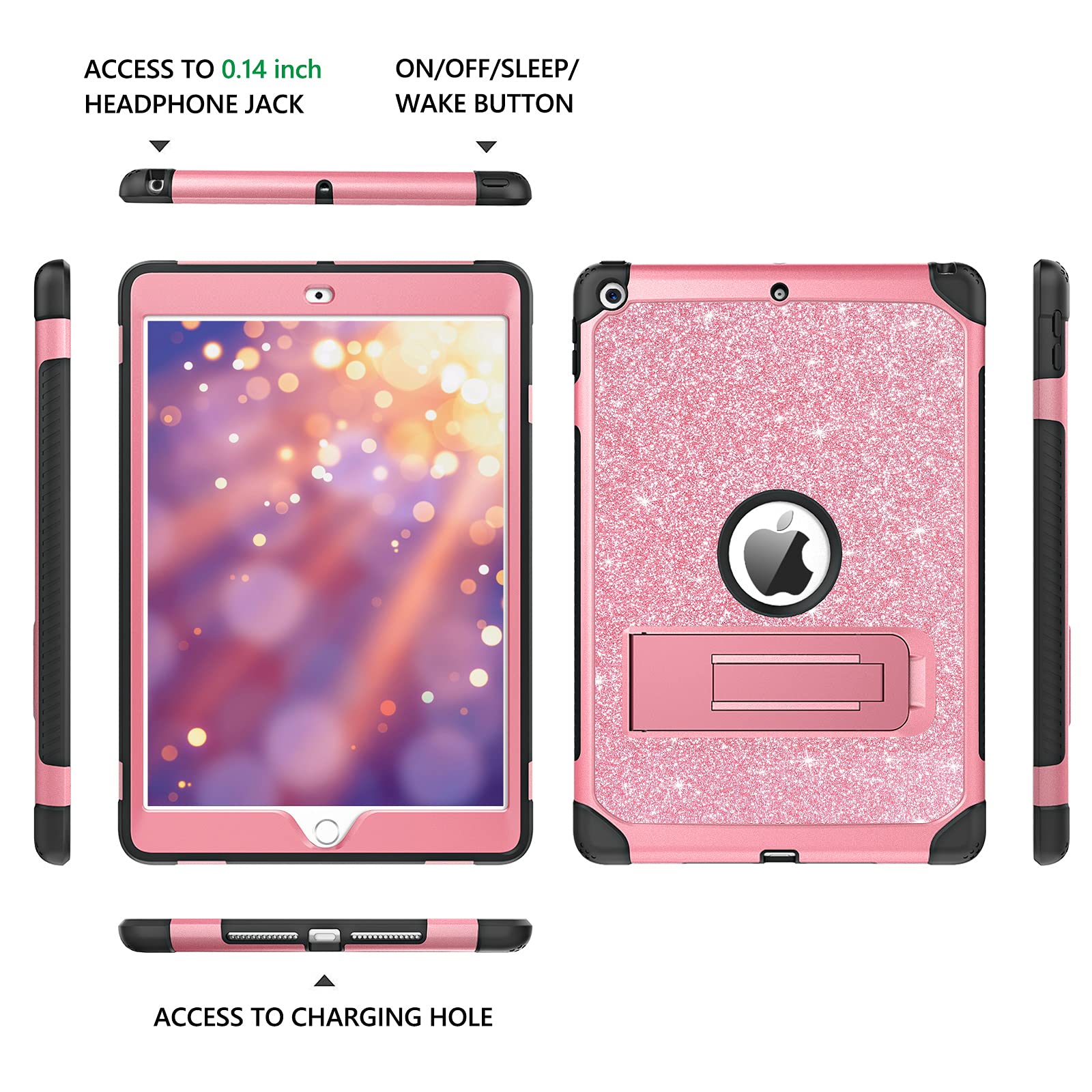 Dteck Glitter For IPad Mini Case 8.3" With Built-in Screen Protector Pencil Holder, With Kickstand Full Body Heavy Duty Tough Shockproof Rugged Protective Cover For IPad Mini 7/mini 6, Sparkle Clear