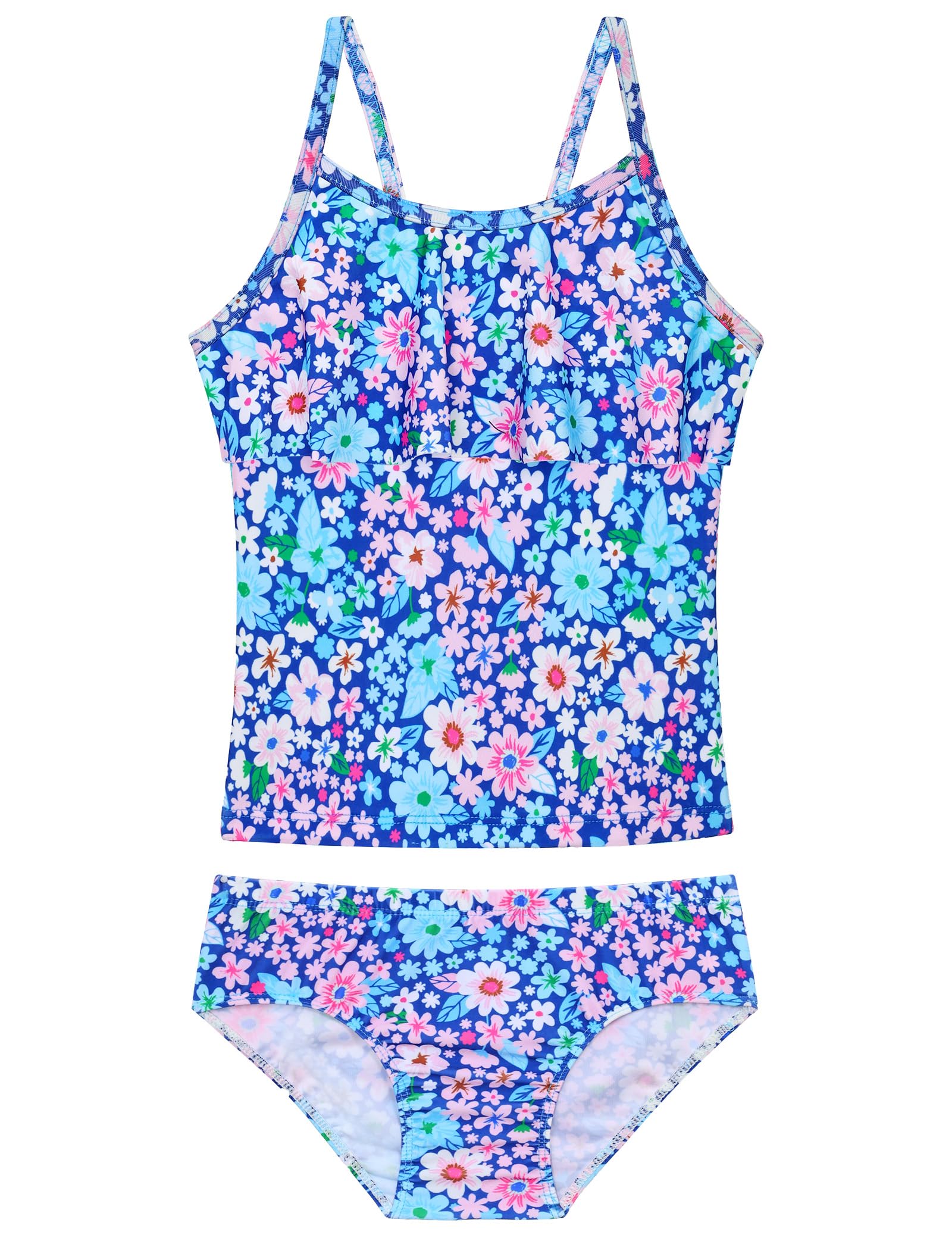 Nokecina Girls Tankini Swimsuit UPF50+ Ruffle 2 Piece Bathing Suit Full Coverage Kids Swimwear Ages 2-14 Years