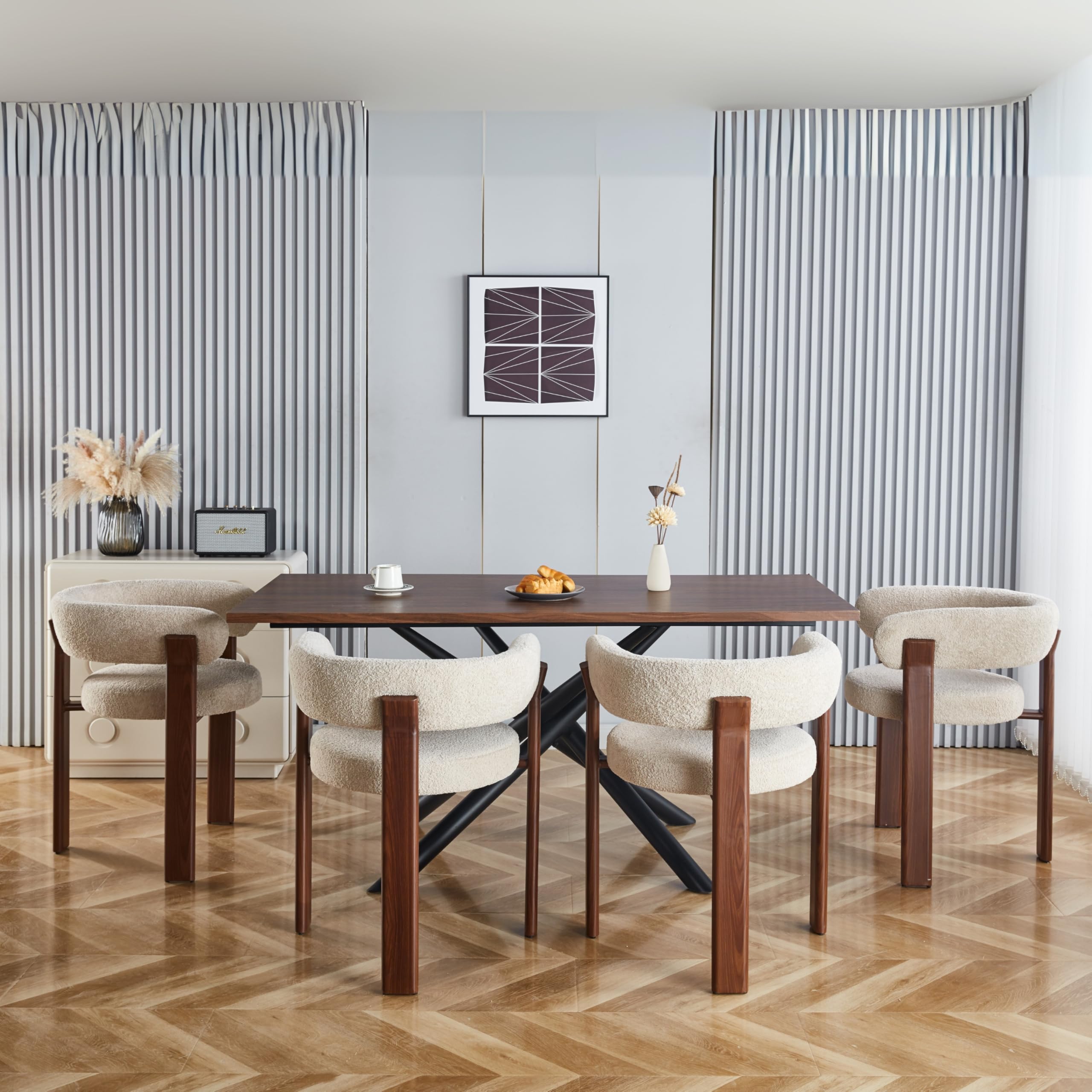 stone princess Boucle Dining Chairs Set of 4, Dining Chairs with Upholstered Seat and Round Back, Mid-Century Modern Kitchen Chairs for Dining Room,