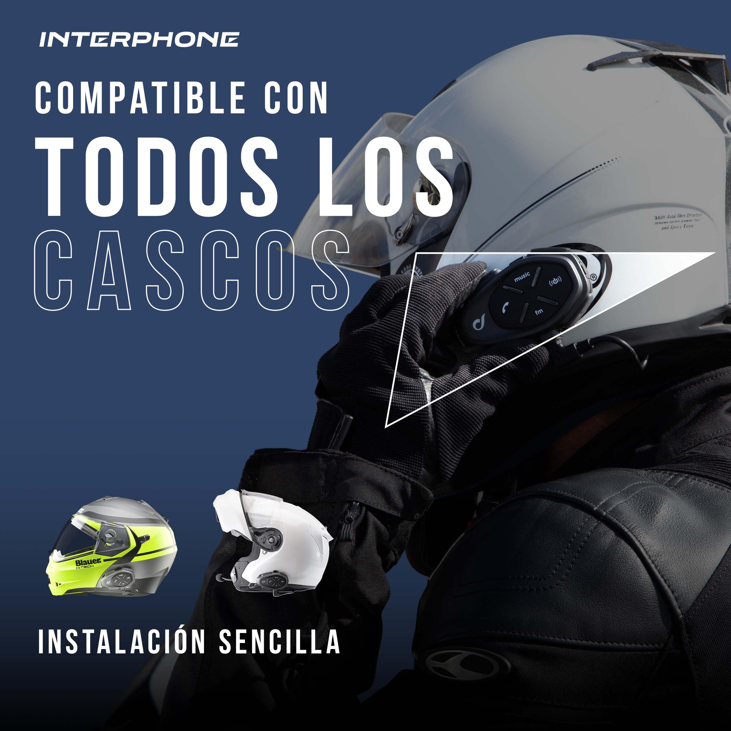 Interphone Tour HD Intercomunicador Casco Moto Individual, hasta 4 usuarios a 1,5 km de Distancia, intercomunicador con Bluetooth 4.2 para GPS y Llamadas, Accesorios Moto, 25 h de autonomía e IP67