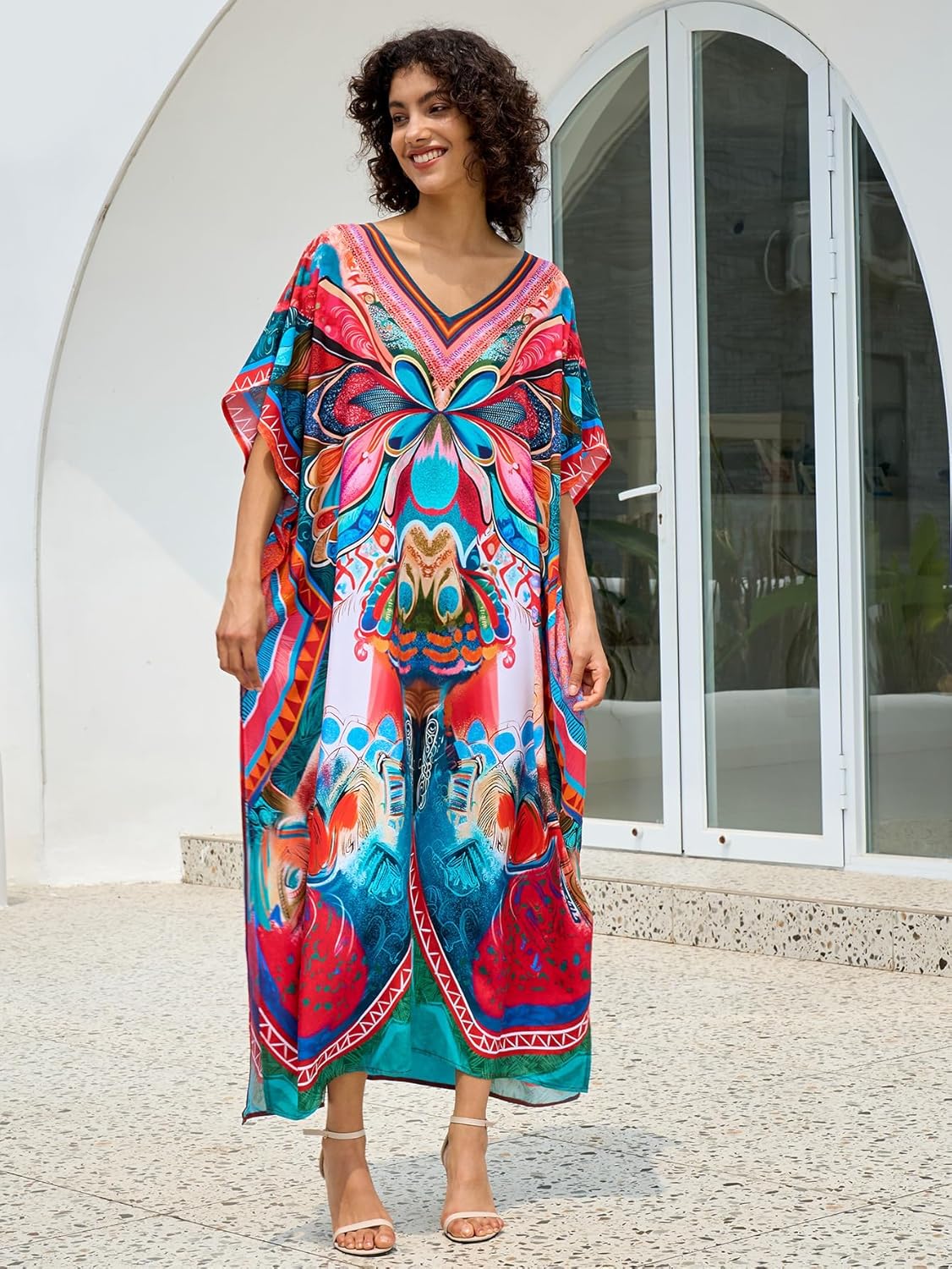 Kaftan Dresses for Women Side Split Caftan Bathing Suit Cover Up Casual Long Beach Loungewear Dress - Image 8