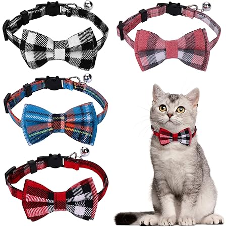 TIESOME 2/4 Pack Cat Collar with Bow and Bell, Adjustable 7-12inch