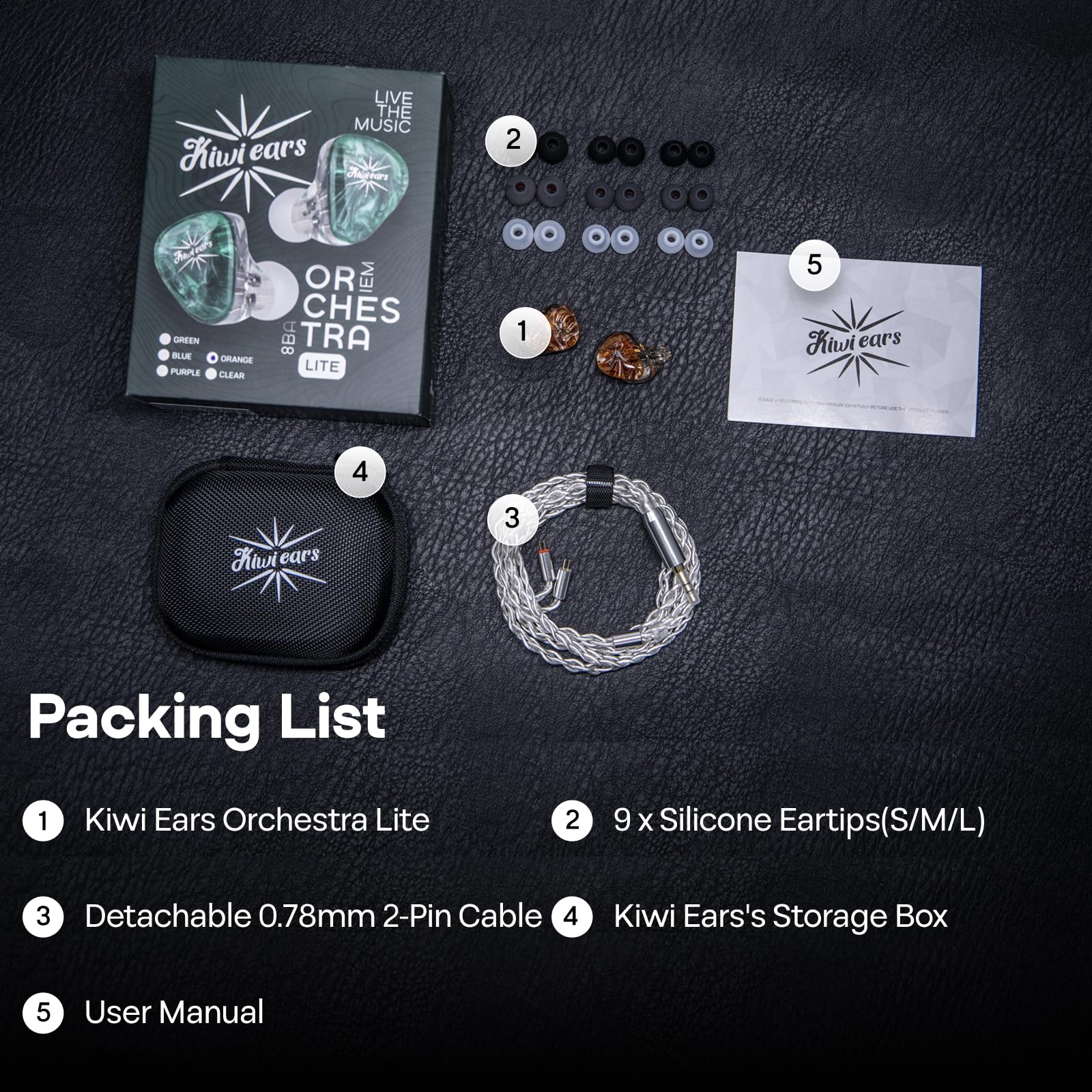 Kiwi Ears Orchestra Lite - Auricolari in-ear per monitor da studio, con cavo OFC staccabile, mascherina artigianale per musicisti audiofili (blu)