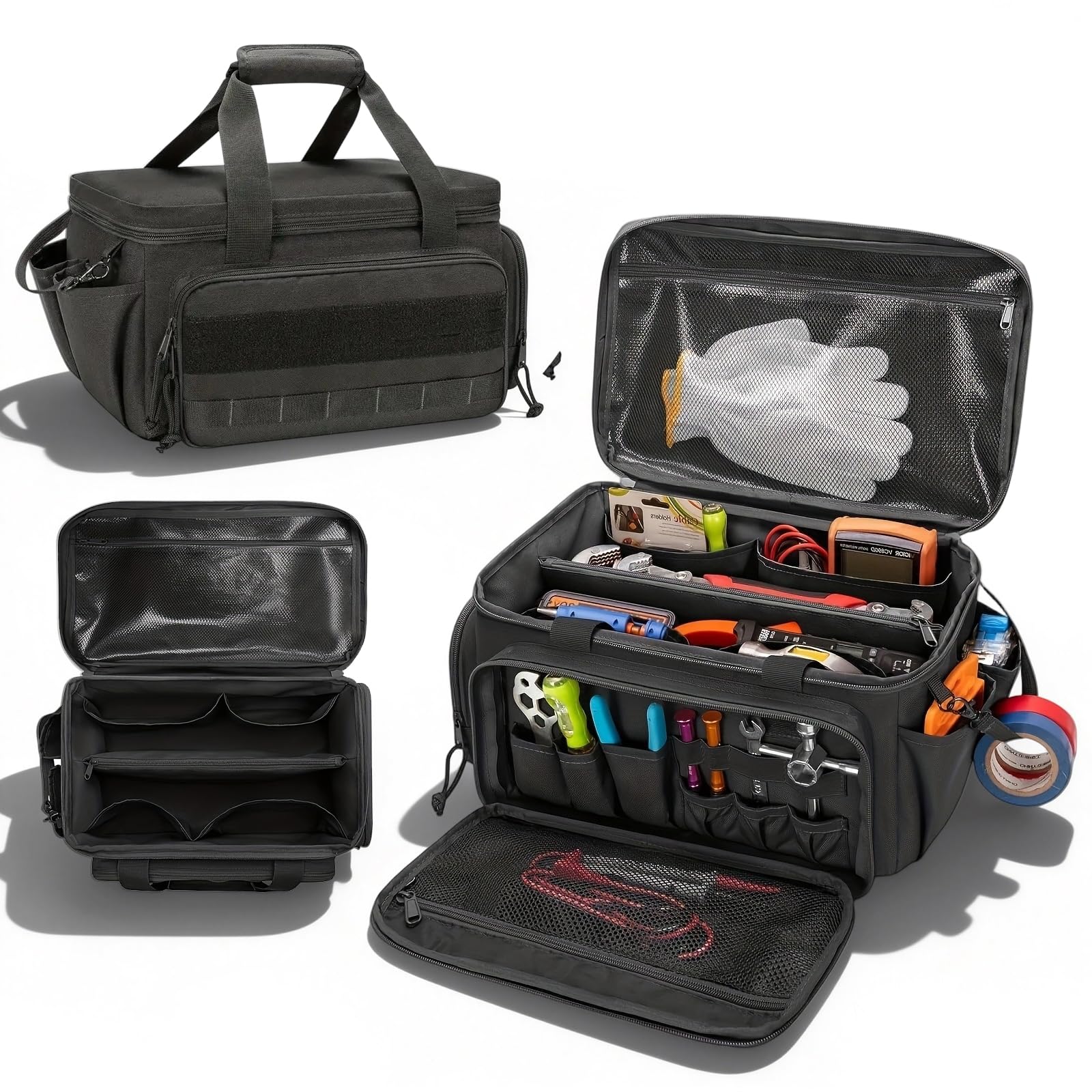 Jsuoeo Men's Black Portable Tool Bag, 14 Inch Heavy Duty Electricians Tools Organizer Storage With Multi-Pockets Work Bag For Repairman Electrician Carpenters Mechanics (Black)