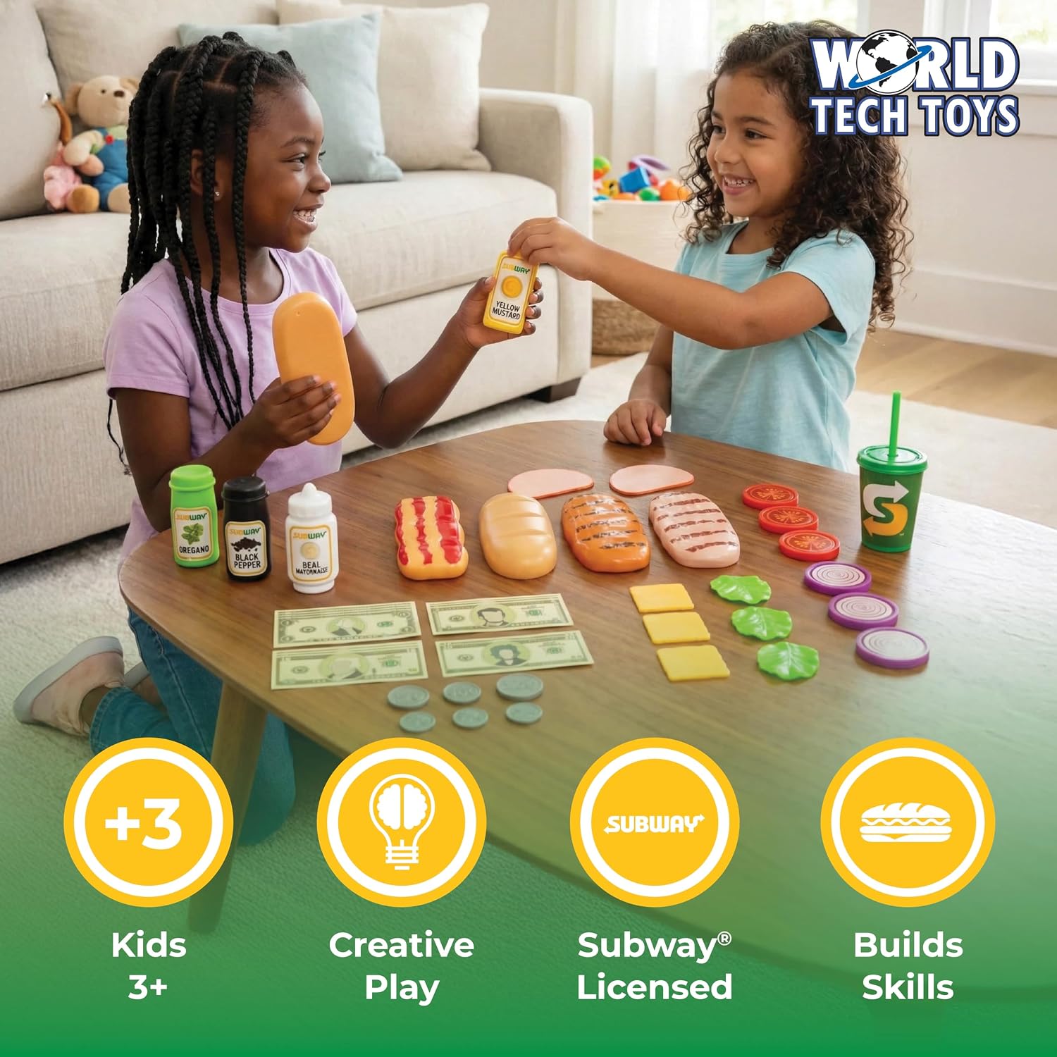 Subway Sandwich Playset - 24-Piece Pretend Play Food Set with Ingredients, Money, and Condiments - Play Food Toys for Kids 3+ | Officially Licensed Set Includes Bread, Meats, Cheese, Veggies and Branded Drink Cup for Sandwich Shop Role-Play, Ages 3+