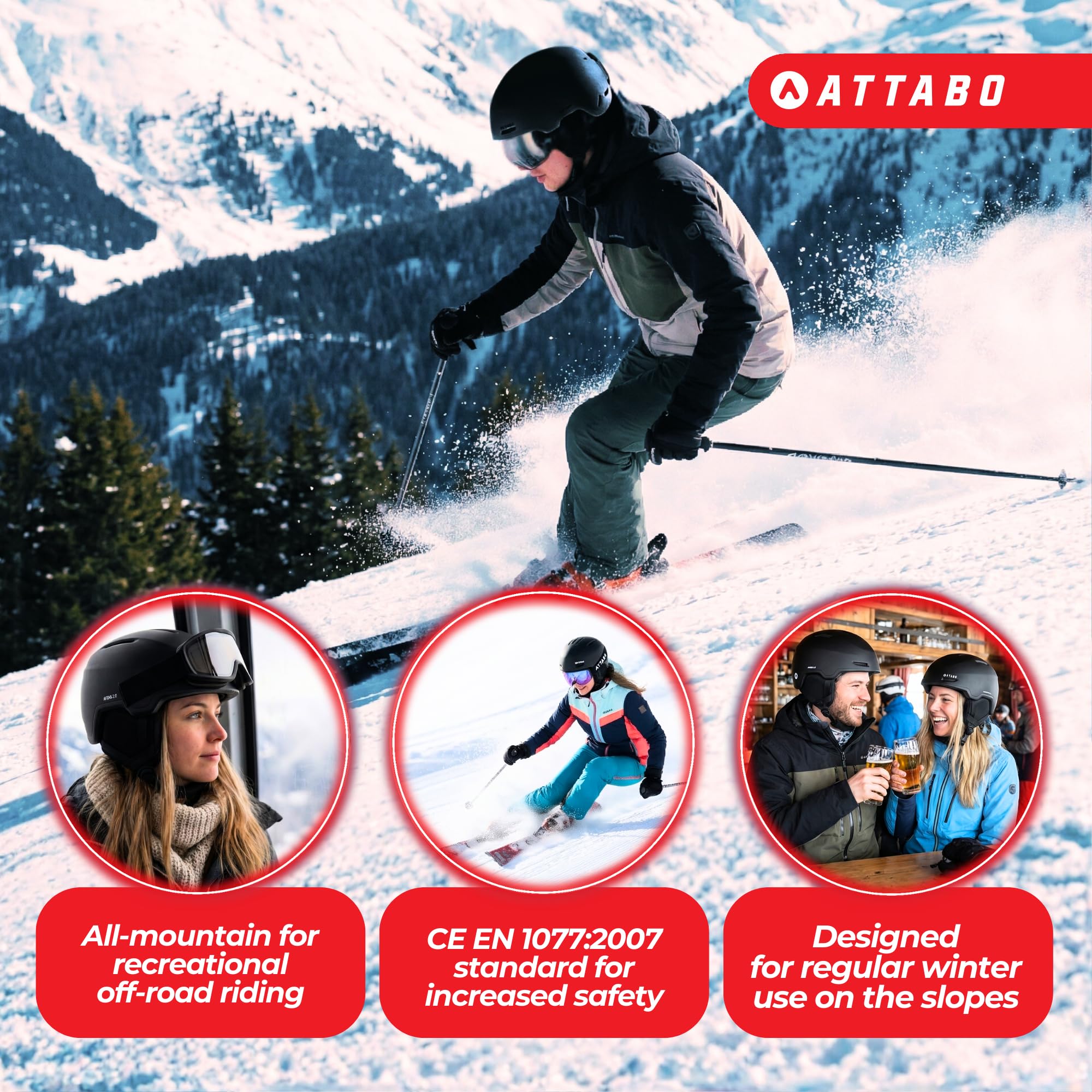 ATTABO Avens 2.0 kask narciarski – bezpieczna ochrona All-Mountain – lekka konstrukcja In-Mold i aktywna wentylacja – unisex dla kobiet i mężczyzn – w zestawie torba do przechowywania – regulowane
