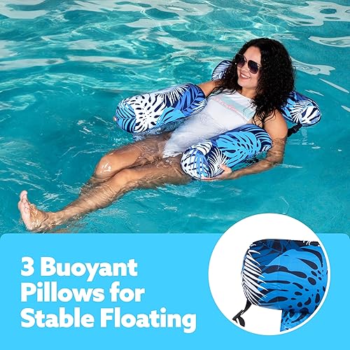 Miniatura 2 de Sloosh Sillas flotantes de piscina para adultos, sillas inflables de piscina, hamaca flotante con patrón de plantas para adultos, flotadores de