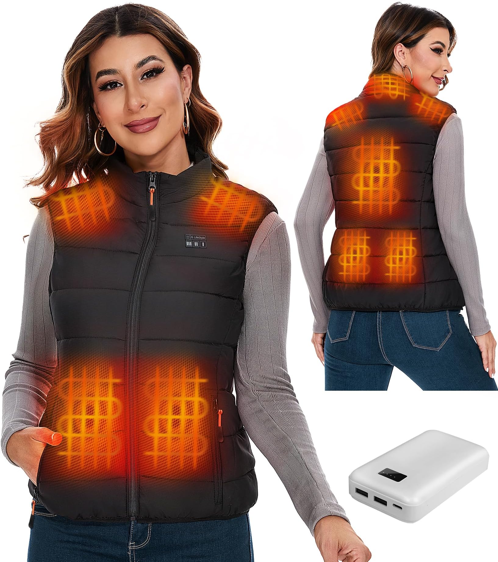 JS LifeStyleHeated Vest Women, 8 Heating Zones Heated Jackets for Women with 16000mAh Battery Pack Included, Lightweight