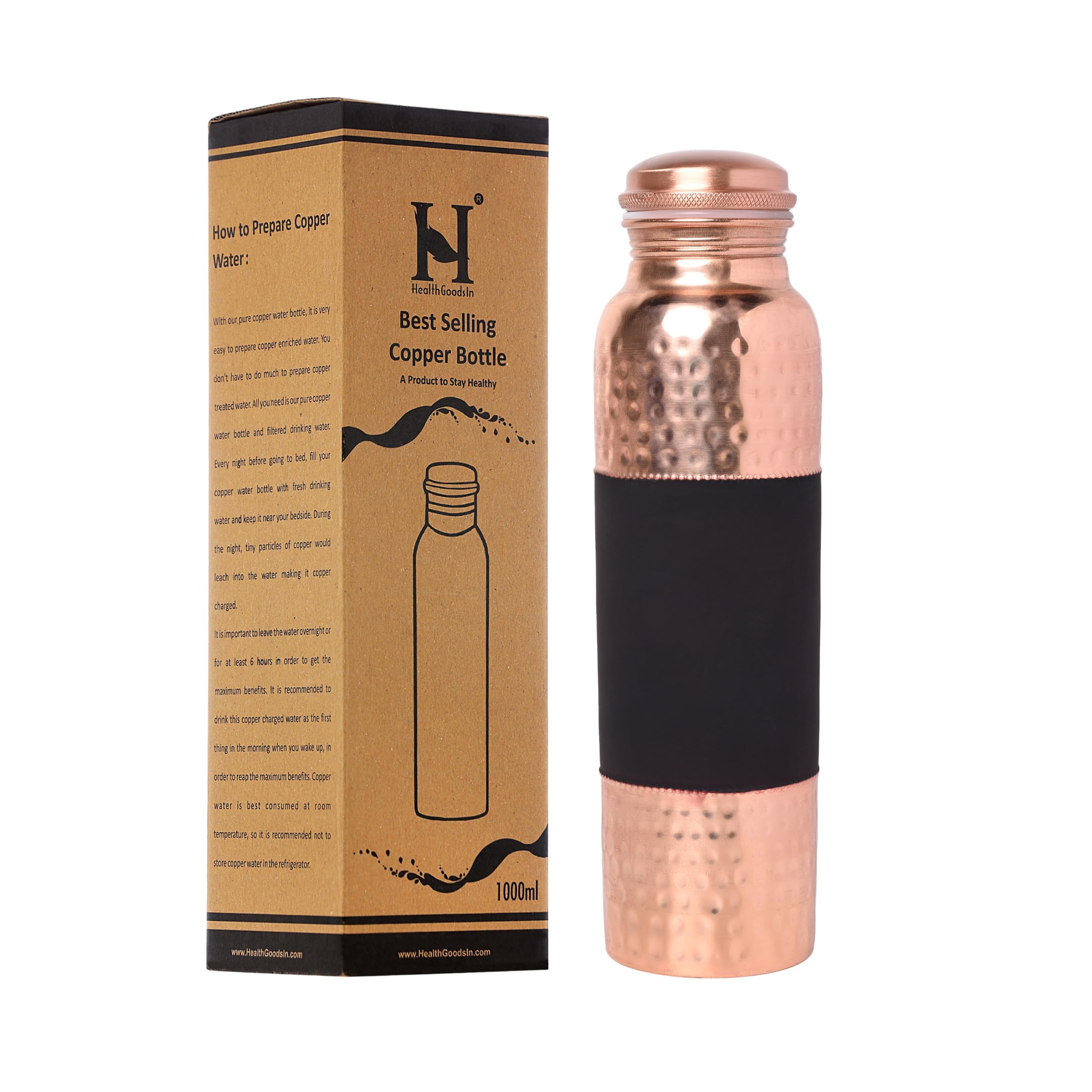 Wasserflasche aus reinem Kupfer für ayurvedische gesundheitliche Vorteile, 1000 ml (Farbmuster)