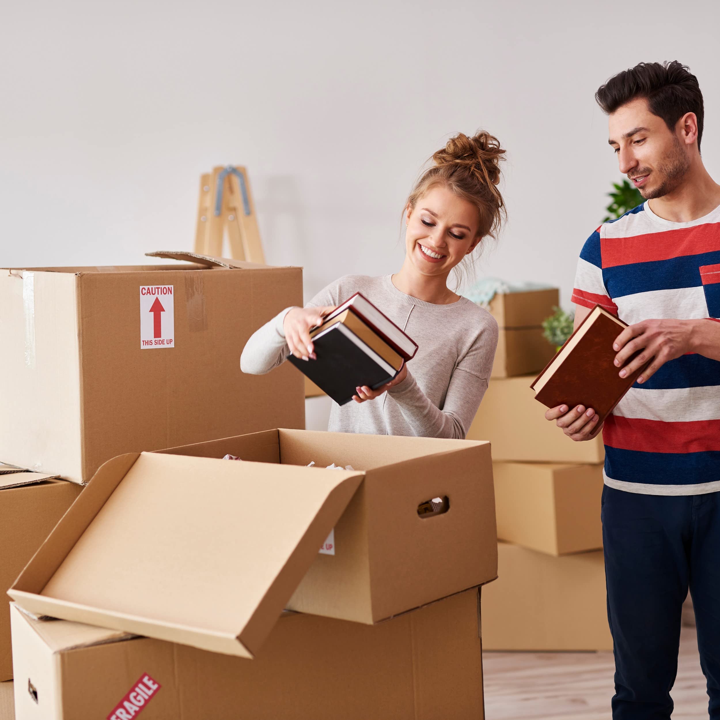 IDEA HOME SET de 6 Caja de Mudanza Caja de Archivo Movebox | Caja de Almacenamiento de Cartón con Tapa Caja de Embalaje Estable con una Capacidad de Carga de 30 kg, Incluye Marcador