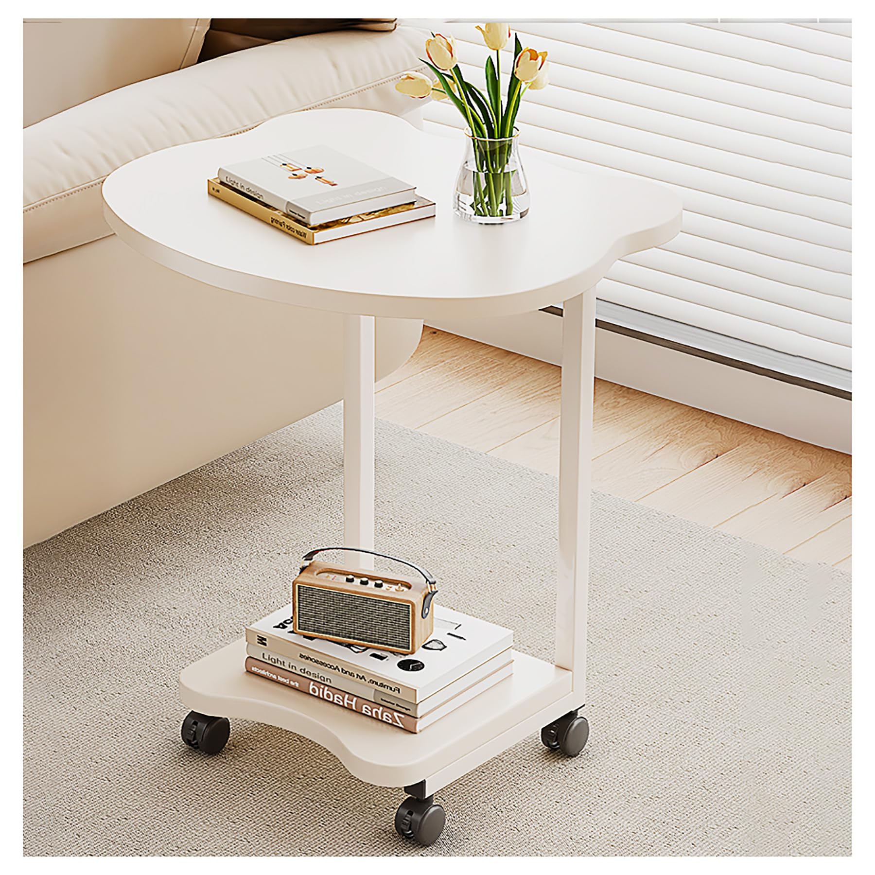 ZLGONRL C Table End Table Bedside Table with Wheels Over The Couch Table Space Saving Side Table for Couch Tables That Slide Under