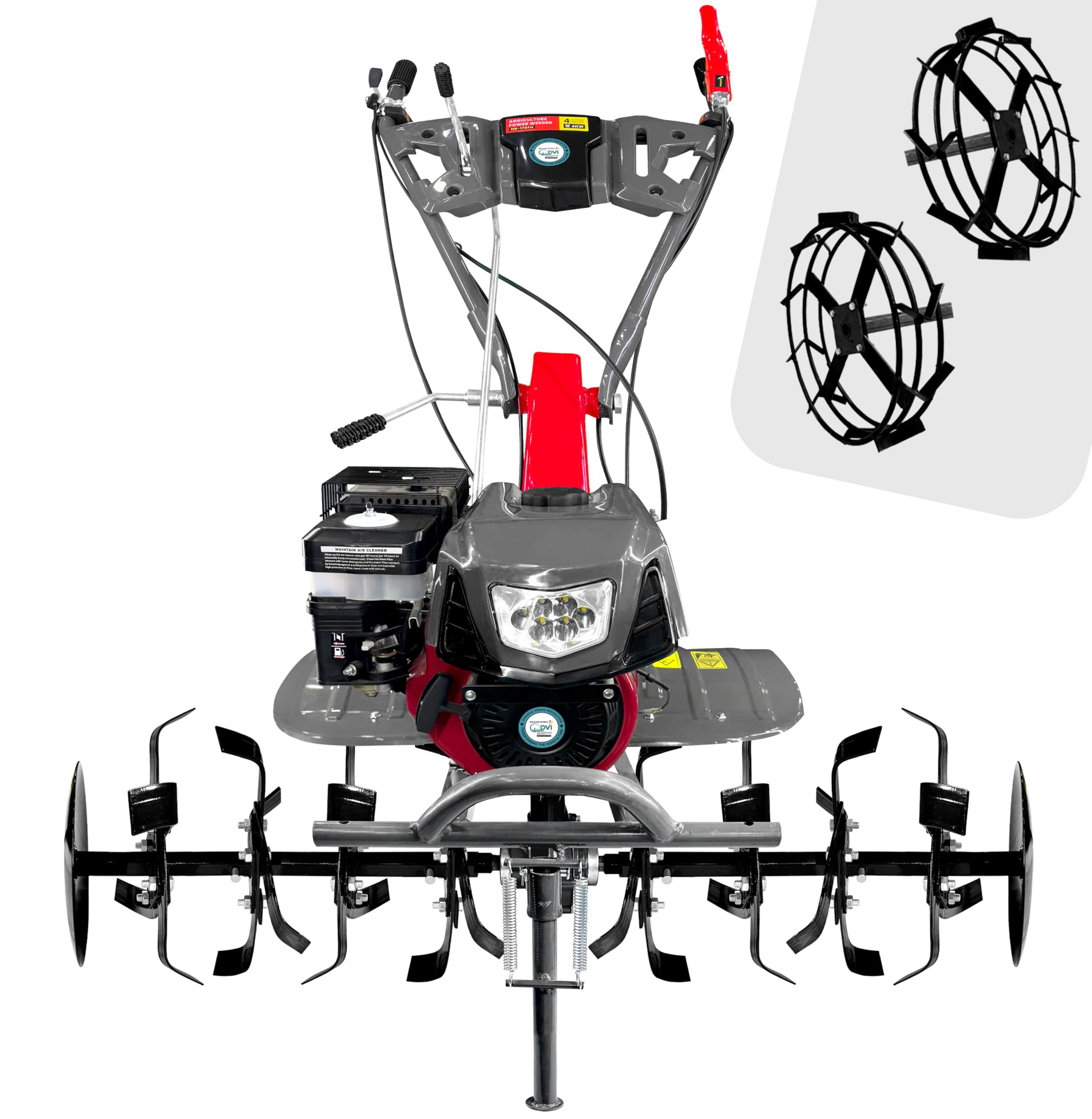 DVI 7HP Weeder/Tiller/Cultivator with Light & 4 Stroke High Power Petrol Engine | for Working in Different Whether | Suitable for Farm & Agriculture Weeding (with Iron Wheel Type (2)-image-41
