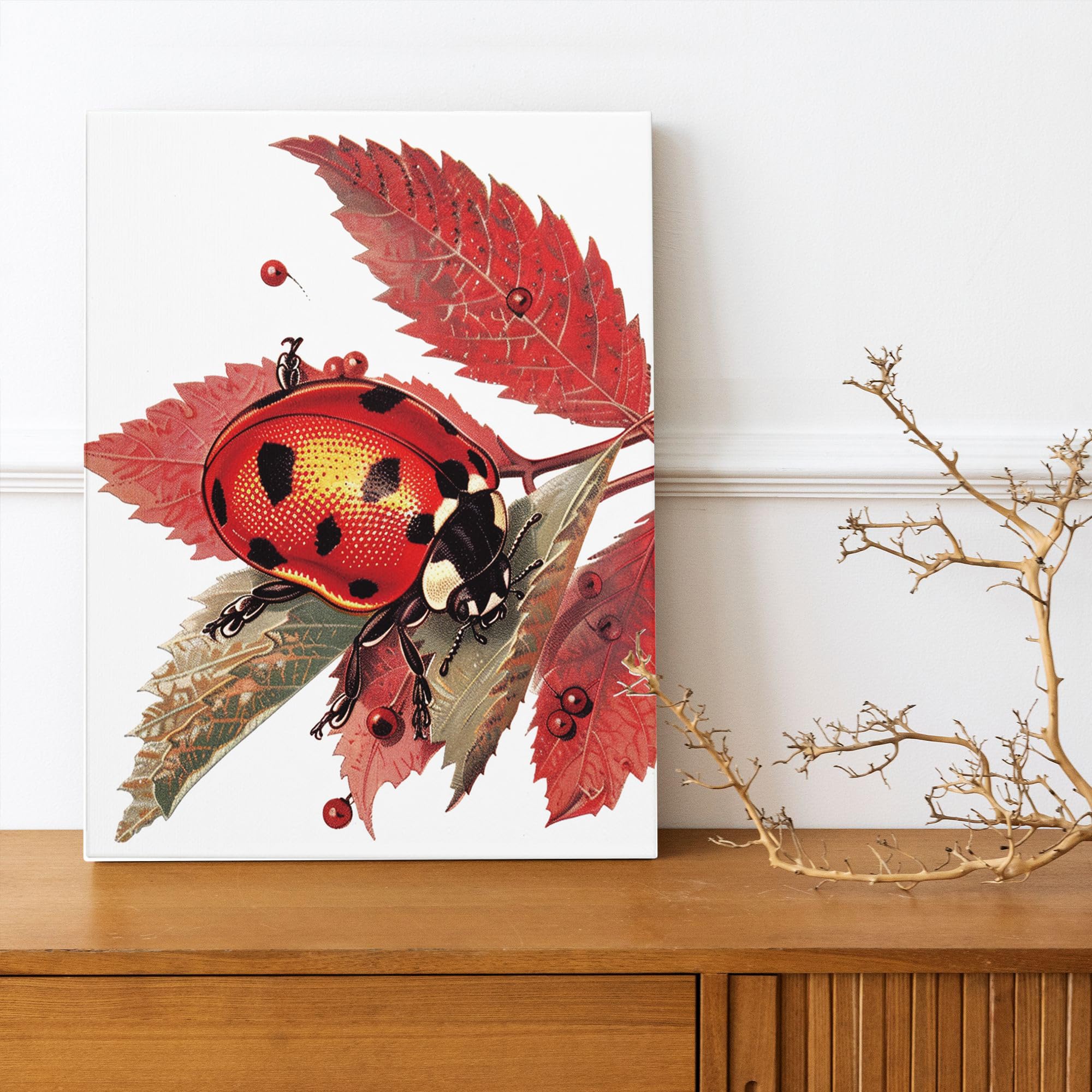 Paintings Of Ladybugs On Leaves Amazon.com: Autumn Ladybug Canvas Wall