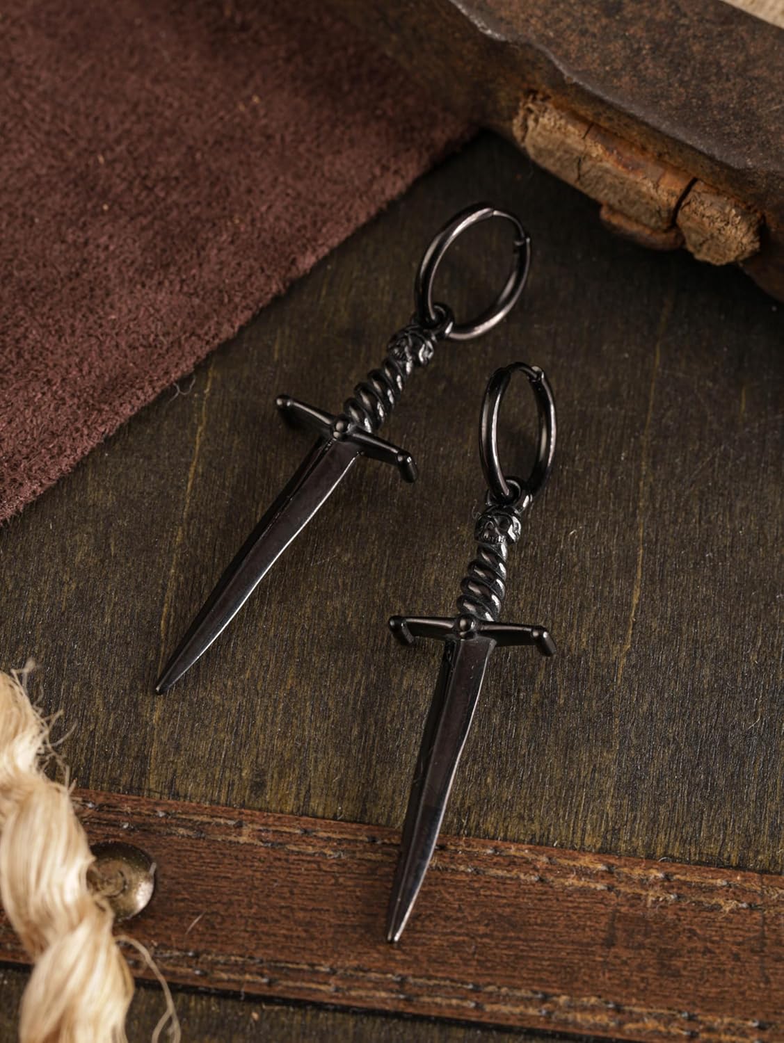 HAQUIL Sword Earrings, Black Plated Stainless Steel Gothic Punk Dagger Sword Pendant Dangle Drop Earrings, Goth Jewelry Gift for Women - Image 4
