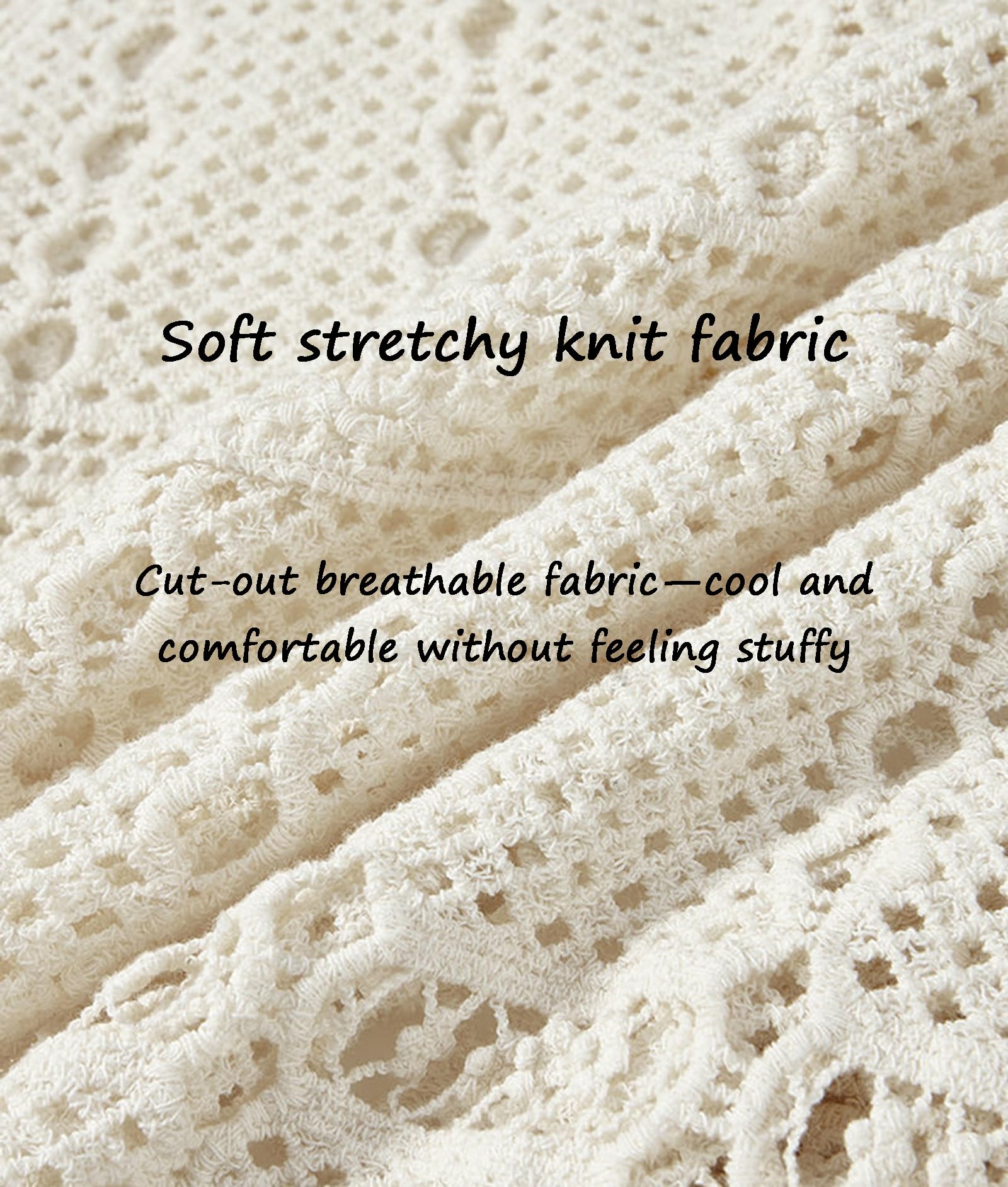 Top Copricostume da Donna In Maglia di Cotone Lavorato All'Uncinetto Stile Boho Con Maniche A Campana Trama Traforata e Cintura Inclusa