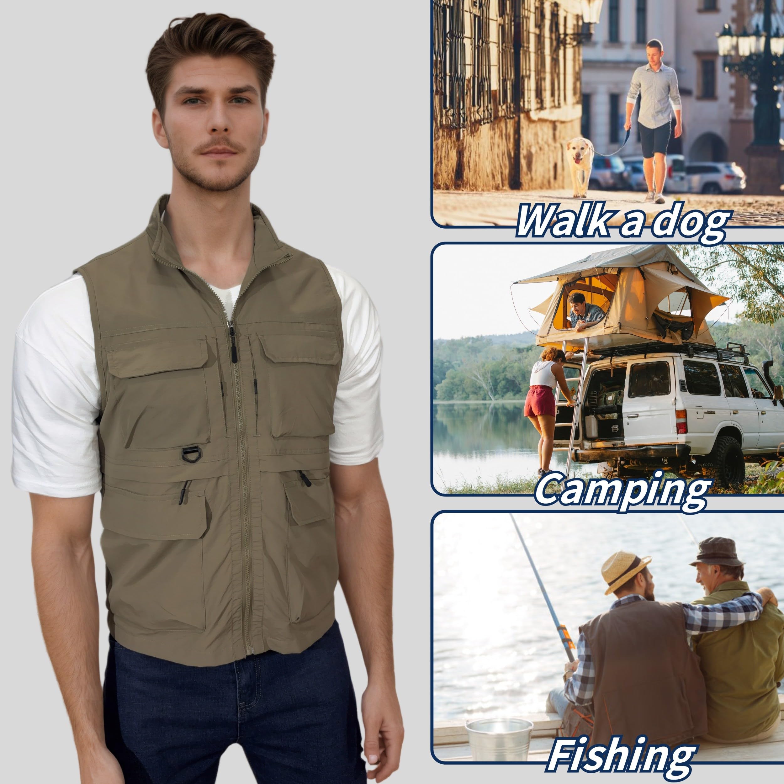 Homme Gilet de Pêche Séchage Rapide Gilet de Sport Gilet de Extérieur Décontracté Légère Respirant Veste Multi-Poches Sans Manches Veste Chasse Photographie Gilets