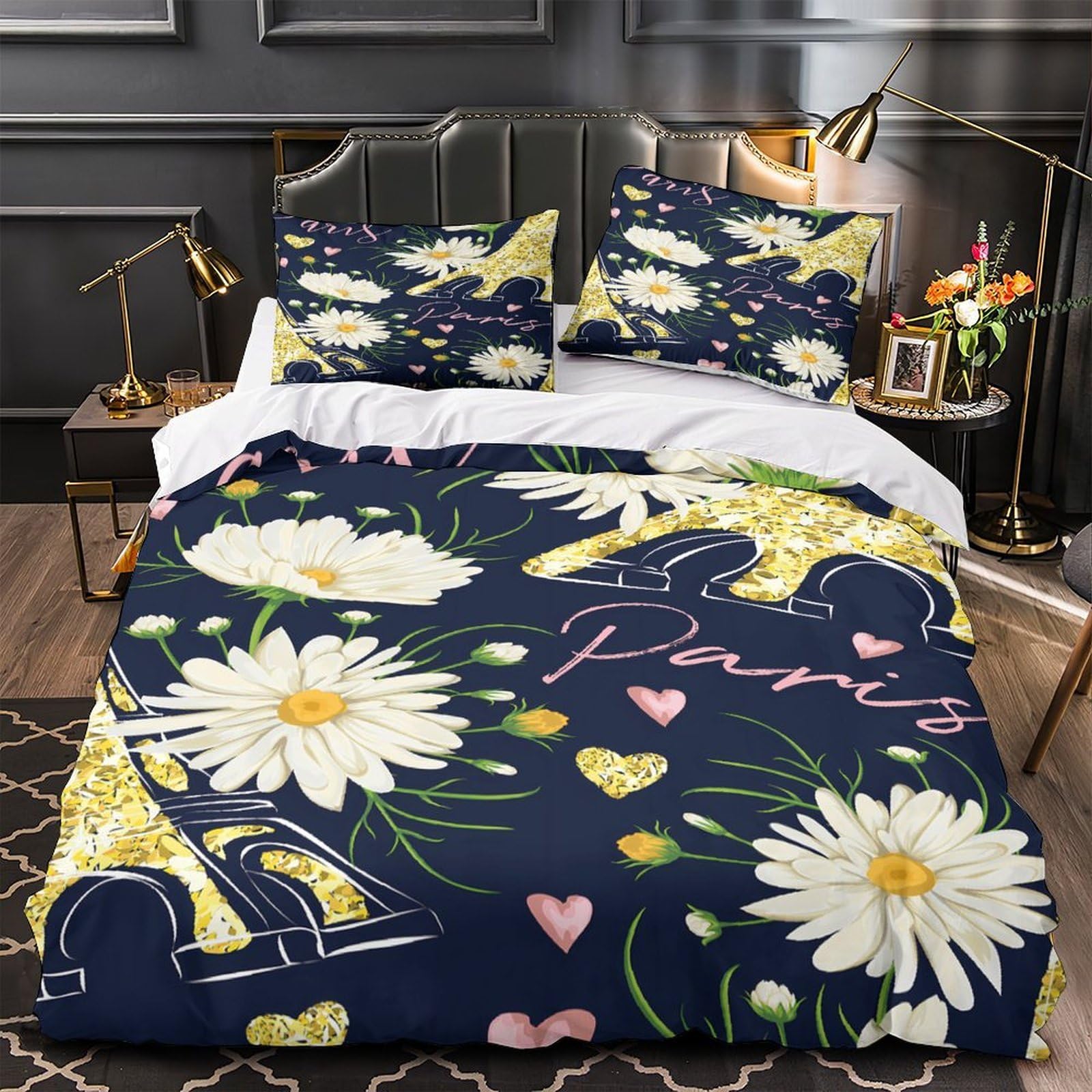 Parure de lit microfibre 3D Paris Floral avec housse de couette 220x240cm et taies