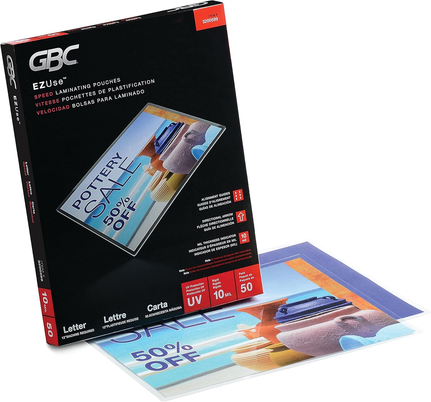 GBC Laminating Sheets, Thermal Laminating Pouches, Letter Size, 10 Mil, Speed Format, EZUse, 50 Pack (3200599)