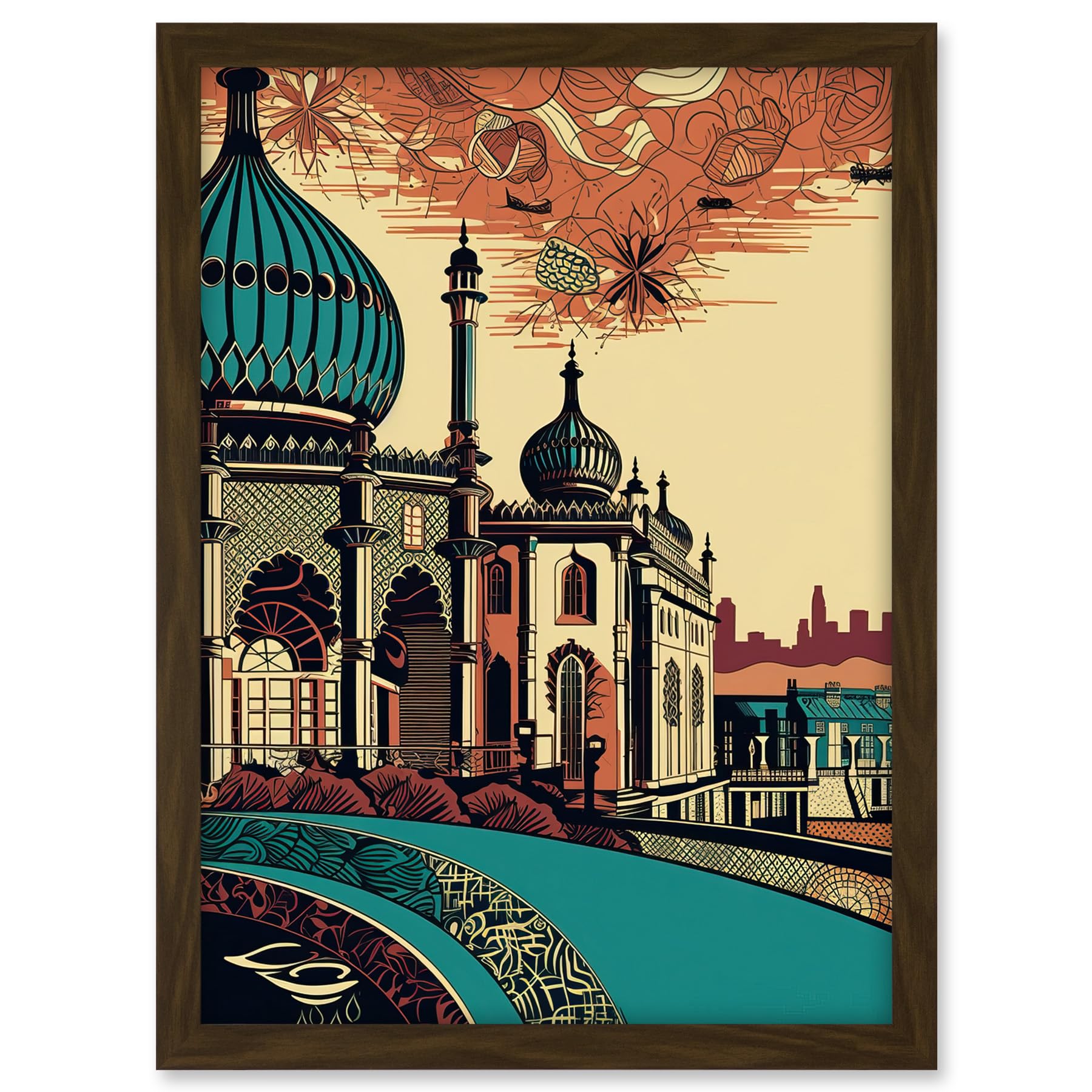 Artery8 Brighton City Royal Pavilion Ornate Illustration Artwork Framed A3 Wall Art Print
