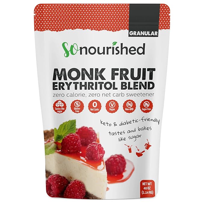 So Nourished Monk Fruit Sweetener with Erythritol Granular - 1:1 Sugar Substitute, Keto - 0 Calorie, 0 Net Carb, Non-GMO 2.5 Pounds