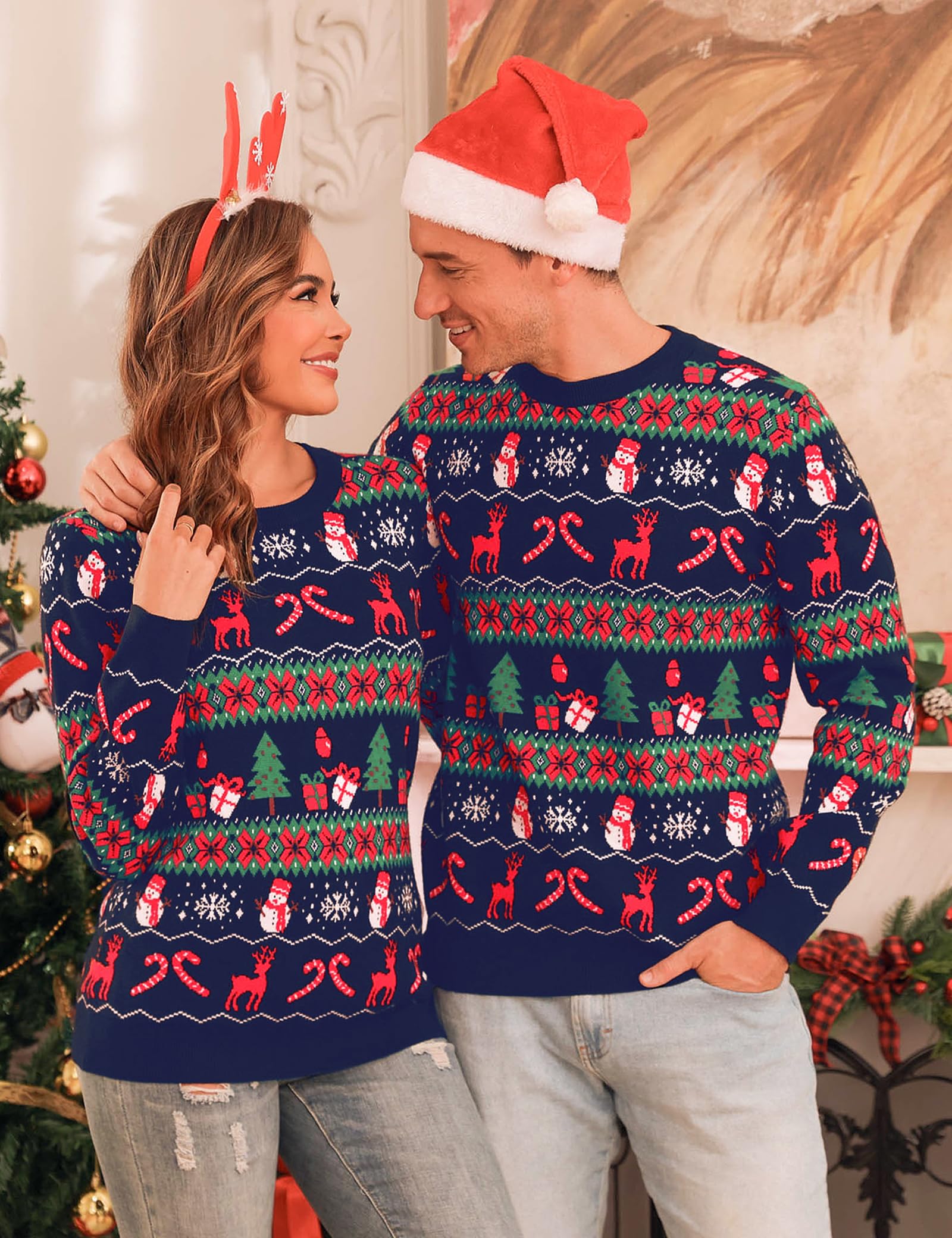 Totatuit Pull de Noël pour femmes et hommes Chandail de Noël à manches | Manches Longues, Tricot, Hiver, Tenue Quotidienne, Facile à Associer
