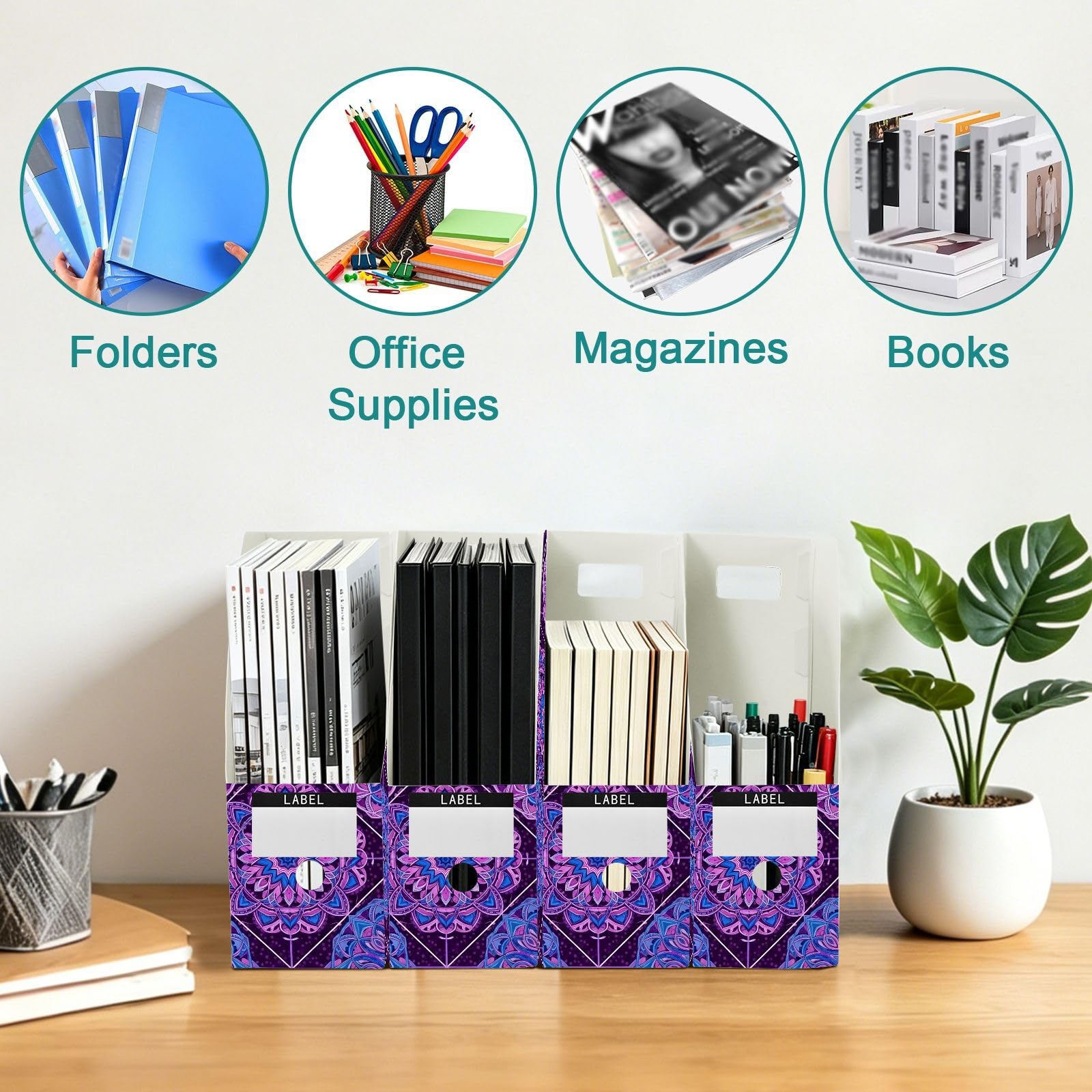 Confezione piatta estetica floreale viola organizer per scrivania