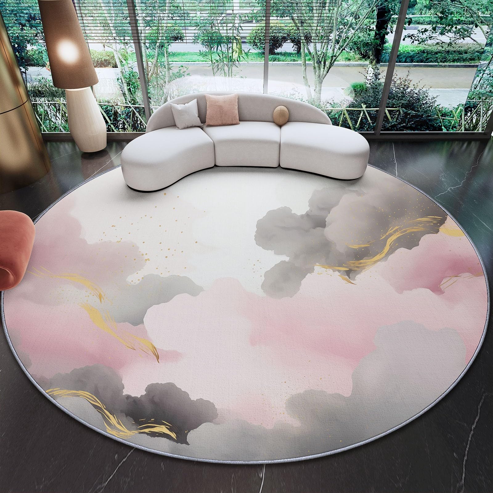 Circular Rugs 60 cm (Round) Area rug Retro Psychedelic Clouds Carpet For Bedroom and Sitting Room Rug Home Office Dining Room Kitchen Pink