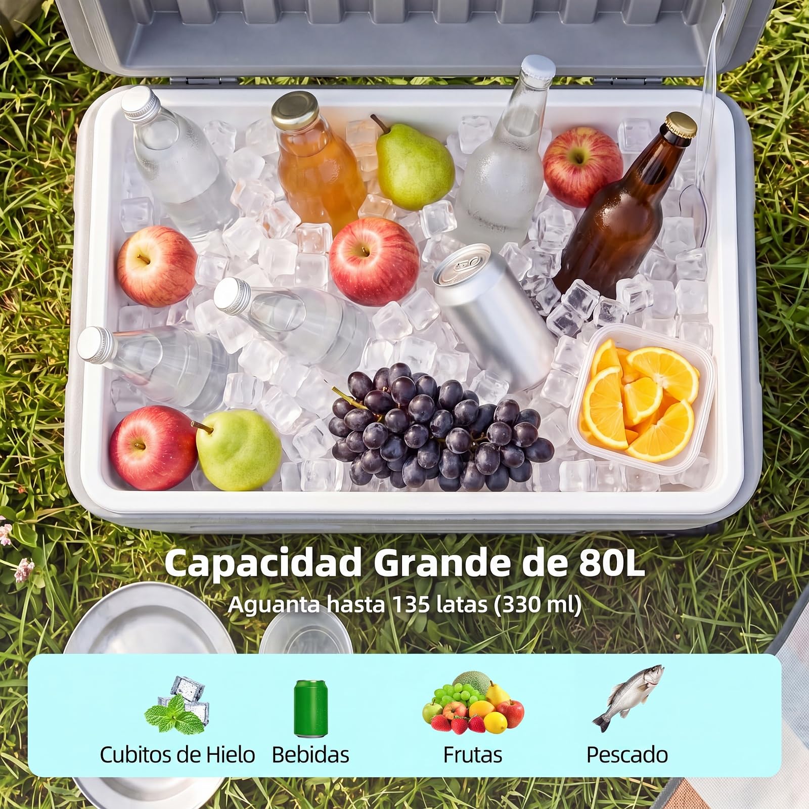COSTWAY Nevera Portátil Rígida, Nevera Térmica de Gran Capacidad con Ruedas, Mango Plegable, 2 Asas Laterales, Hielera de Alto Rendimiento 5-7 Días para Camping Pesca Playa