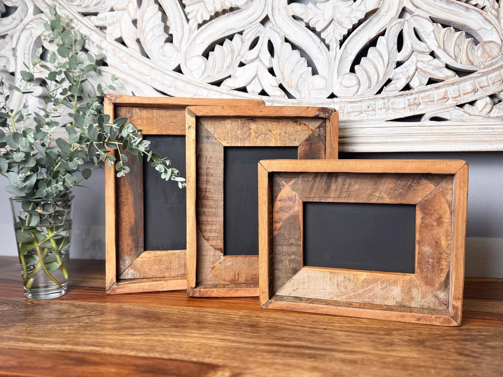 Woodkings Bilderrahmen-Set Sumatra | 3er Set aus Altholz | 3 Größen Holzrahmen Wanddeko Wohnzimmer Flur Schlafzimmer | rustikal kreativ individuell