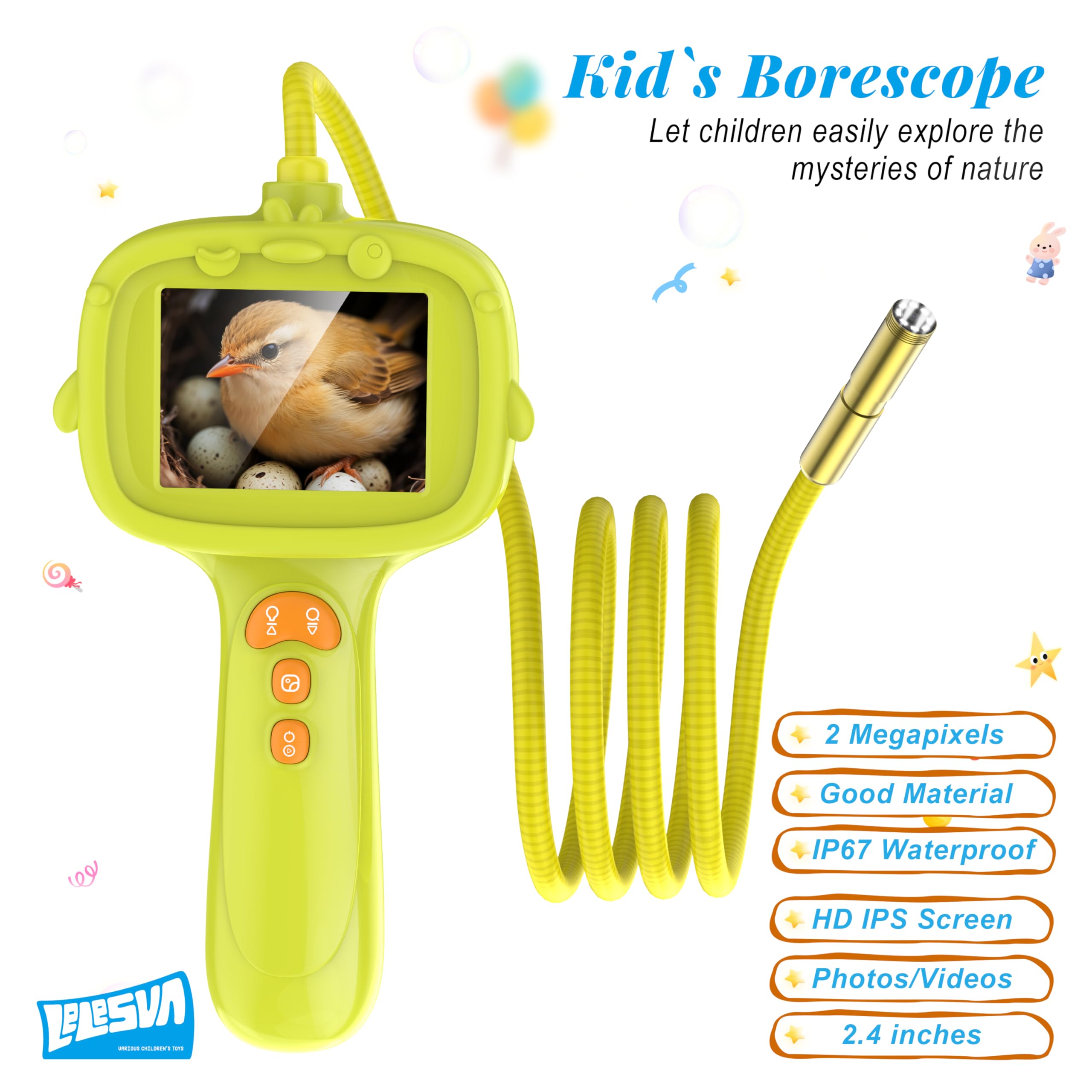 Endoscopio per bambini con luce, telecamera a serpente con boroscopio unico, giocattoli educativi scientifici per regali di compleanno di Natale per bambini di 3 4 5 6 7 8 9 10 anni
