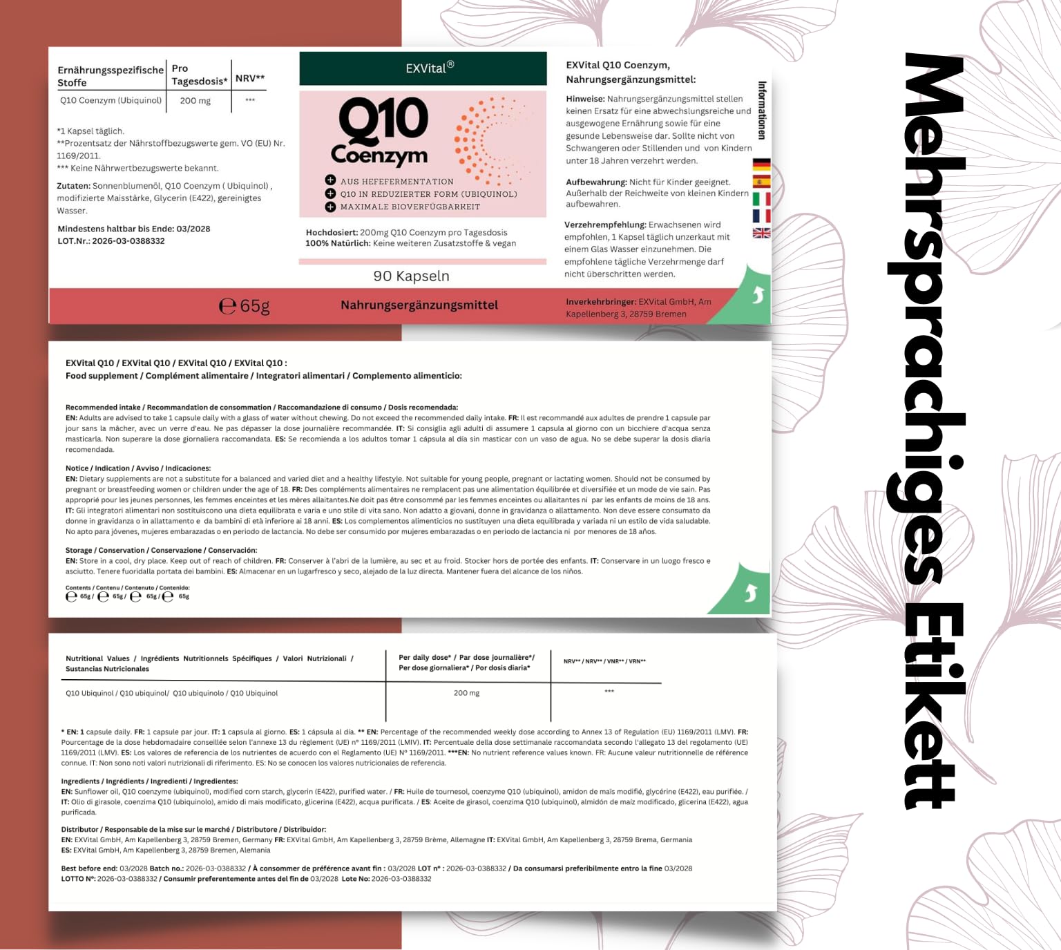 EXVital® Q10 Coenzym Ubiquinol– 200mg pro Kapsel – 90 vegane Kapseln – reicht für 3 Monate – hochdosiert & ohne Zusätze, in Deutschland produziert & laborgeprüft