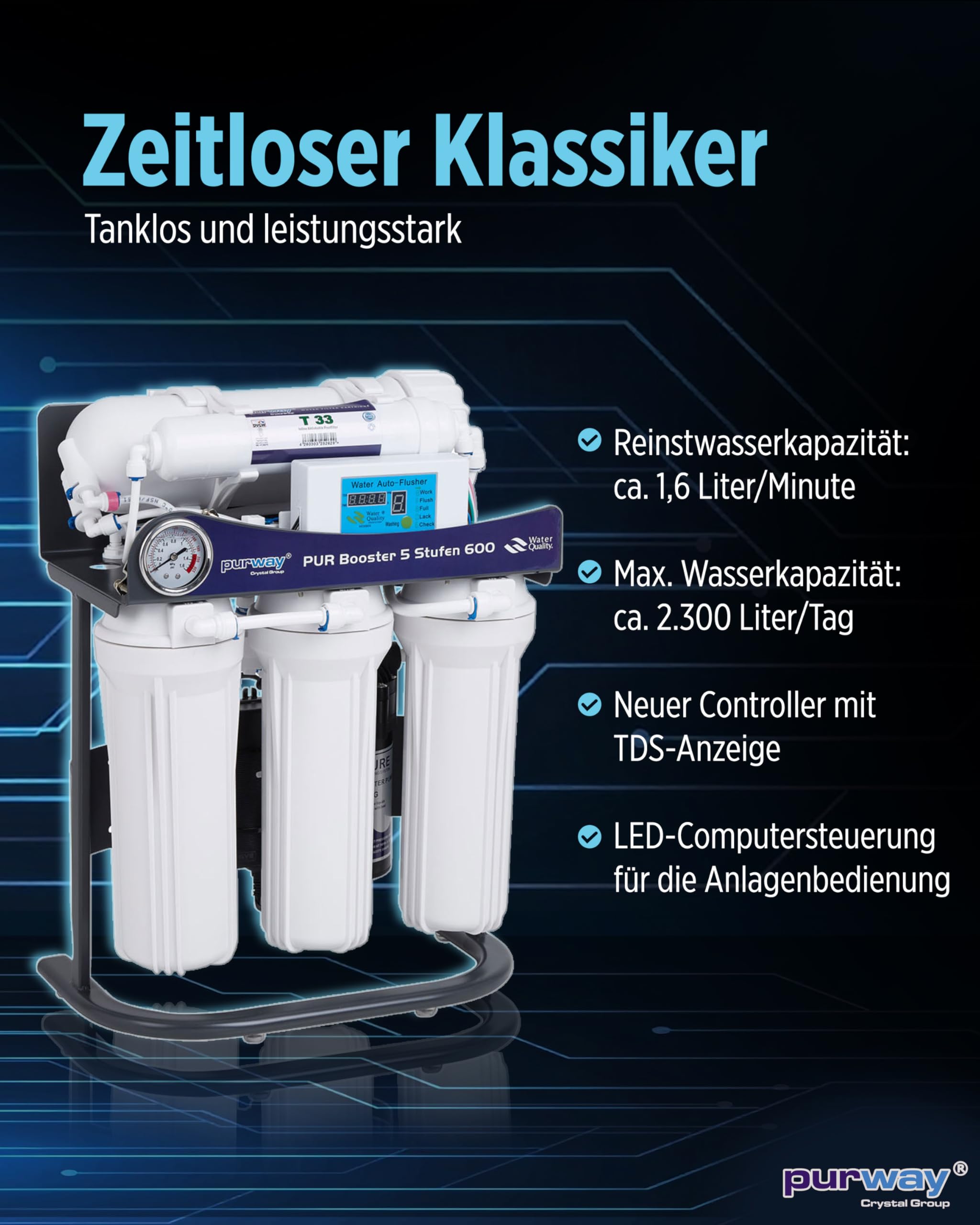 purway® PUR Booster 5 Stufen 600 GPD Direct flow tanklose Osmoseanlage