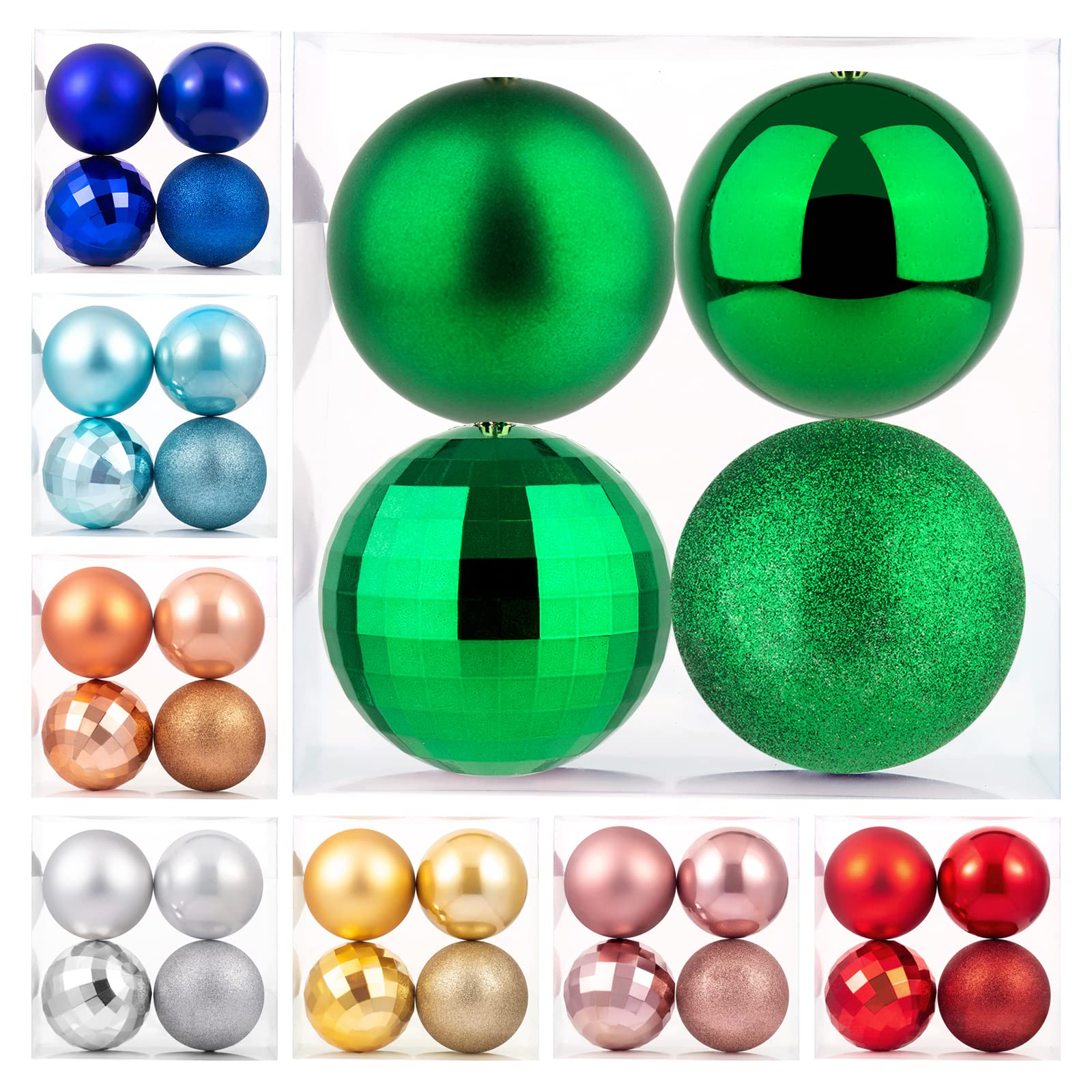 XmasExp 4in Large Christmas Ornaments Christmas Ball Ornaments Giant Tree Decoration Shatterproof Decorative Hanging Balls for Holiday Party Decors(Green, 4pcs)
