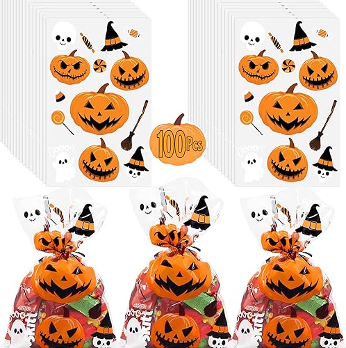 AnapoliZ Bolsas de regalo de Halloween  100 piezas (6 x 9 pulgadas)  Bolsas de celofán transparente de 2.5 mil con divertidos diseños aterradores disponible en Yaxa Peru